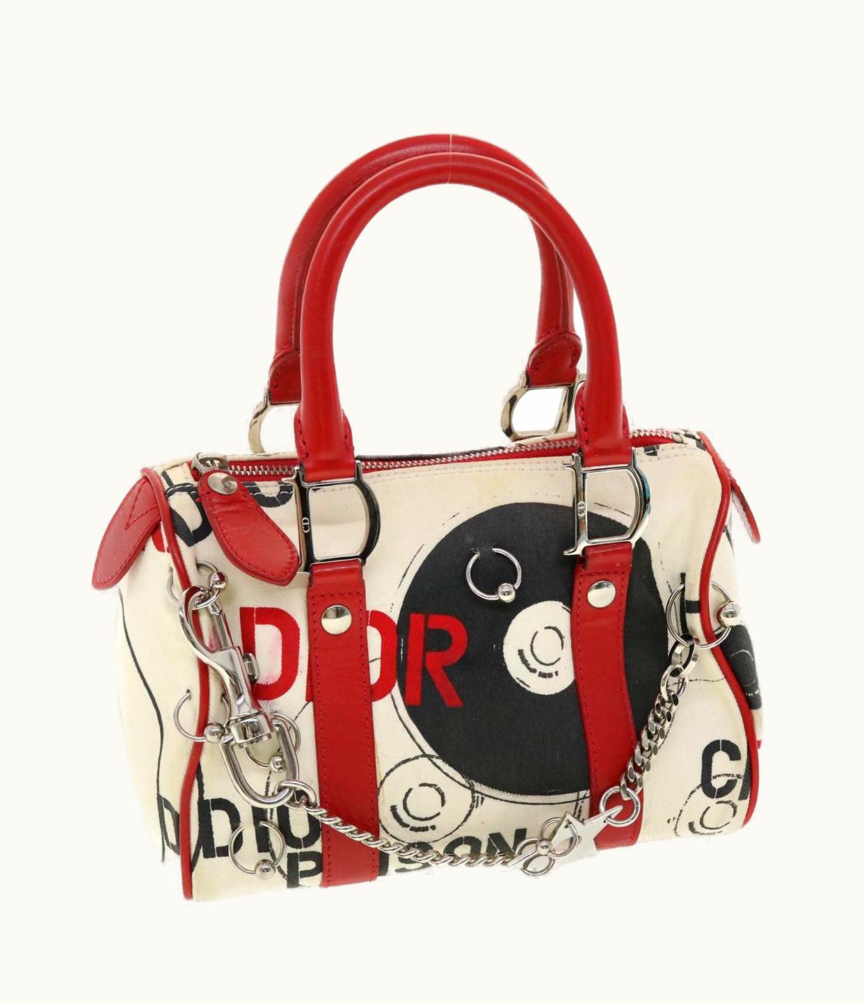 Dior Dior Christian Dior Hardcore Boston Bag Canvas White Red Bo B 0024