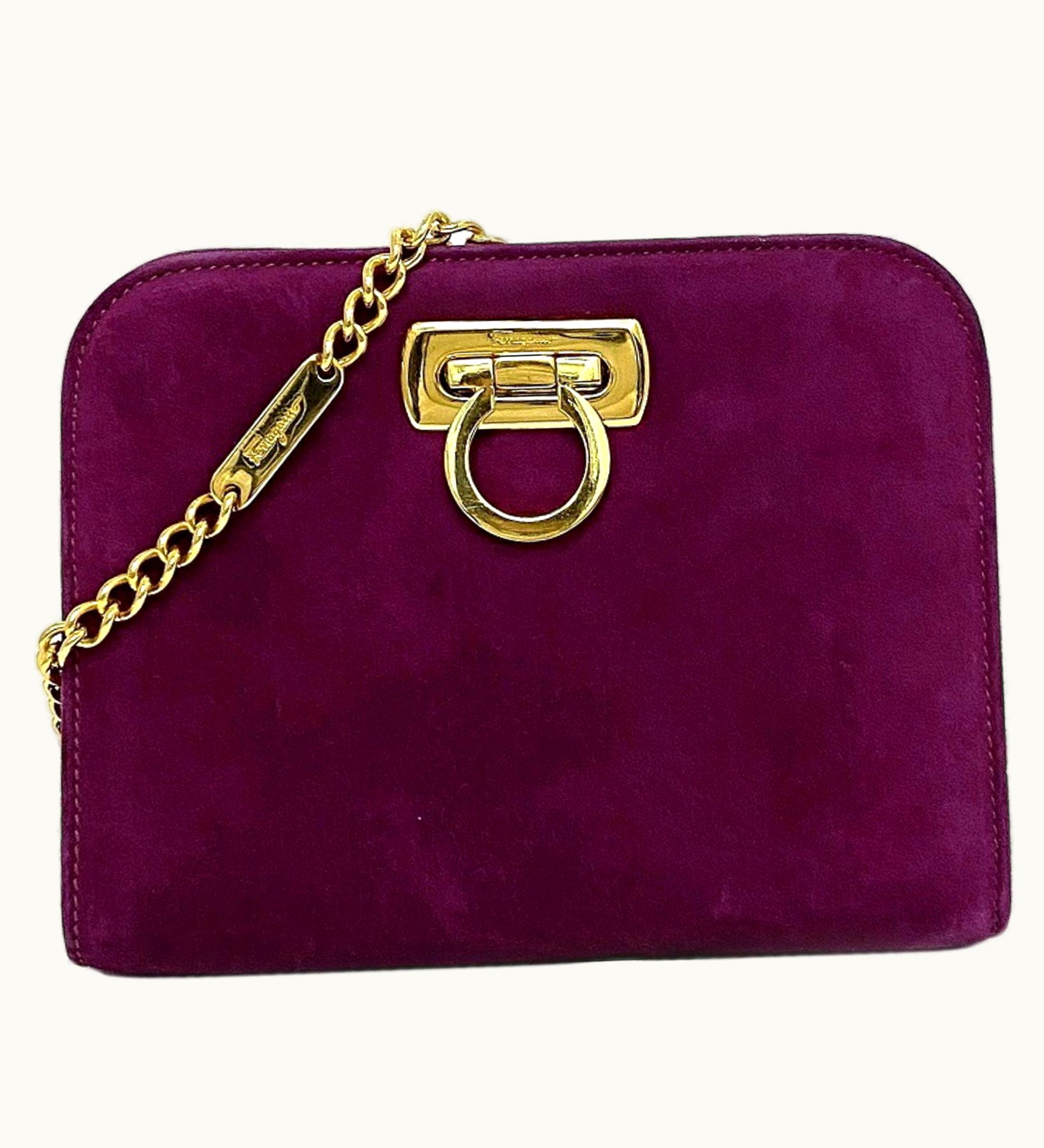 Salvatore Ferragamo Salvatore Ferragamo Ferragamo Chain Shoulder Bag Purple Gold Gancio Aq214734 Suede Leather Gp Salvatore 2Way Clutch Velvet Mini Ladies