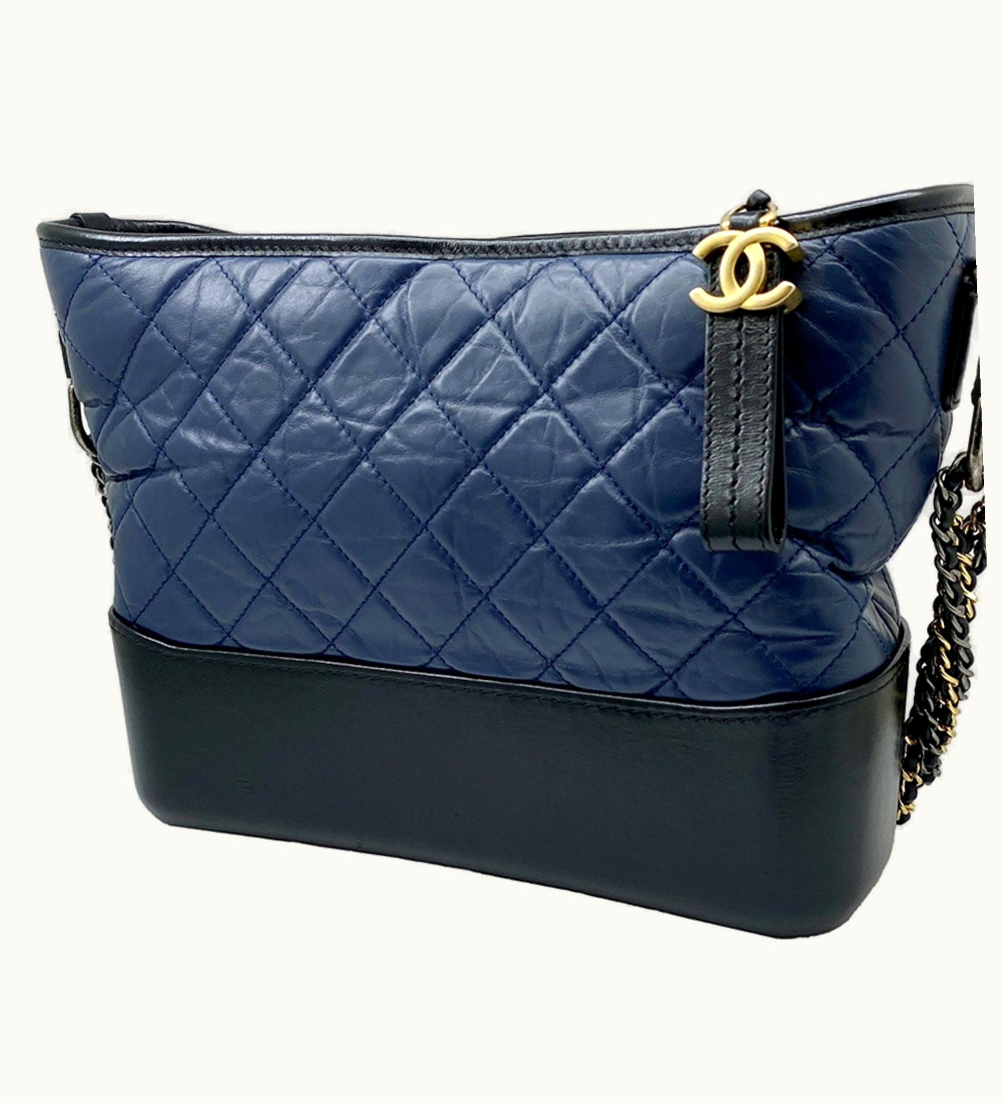Chanel Chanel Gabriel Chain Shoulder Bag Medium Hobo Leather Navy Black Aged Calf Women Men Unisex 4Way