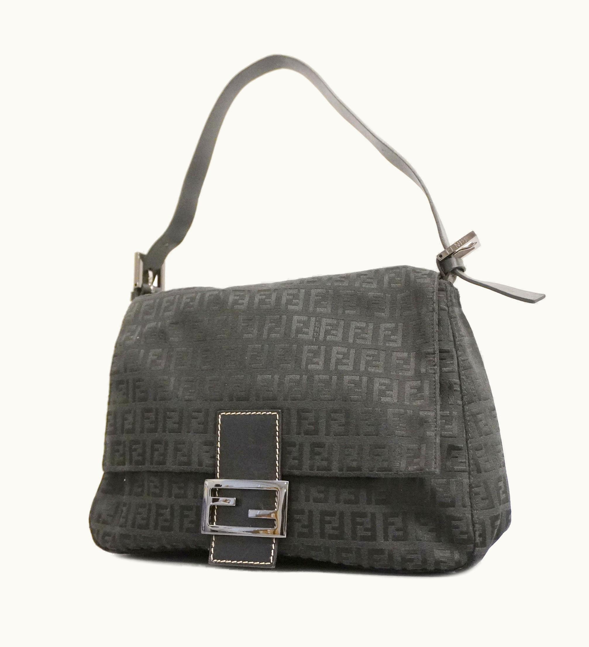 Fendi Fendi Zucchino Mamma Bucket Women's Canvas Handbag Black