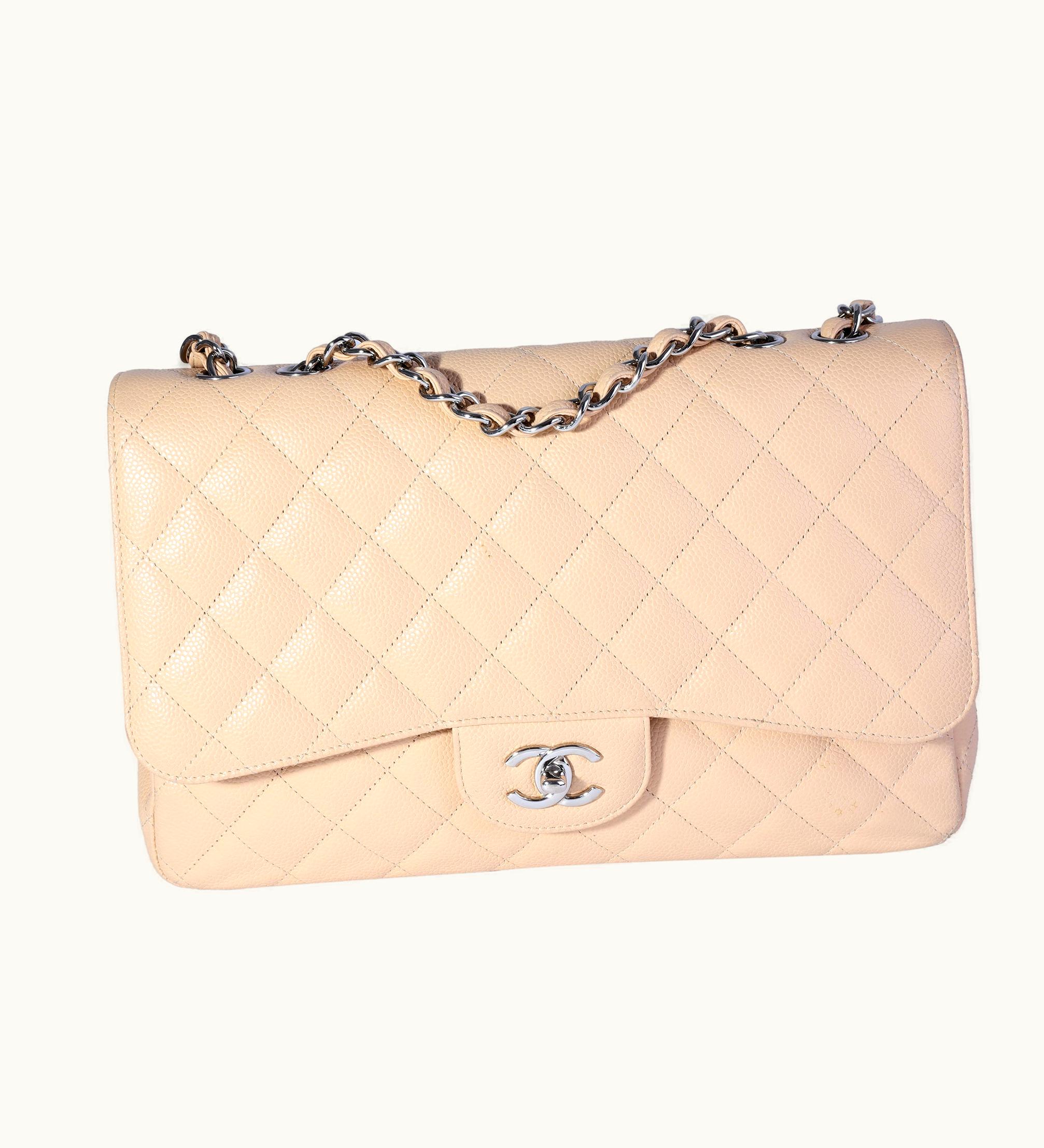 Chanel Chanel Jumbo Classic Single Flap Bag Beige Quilted Caviar