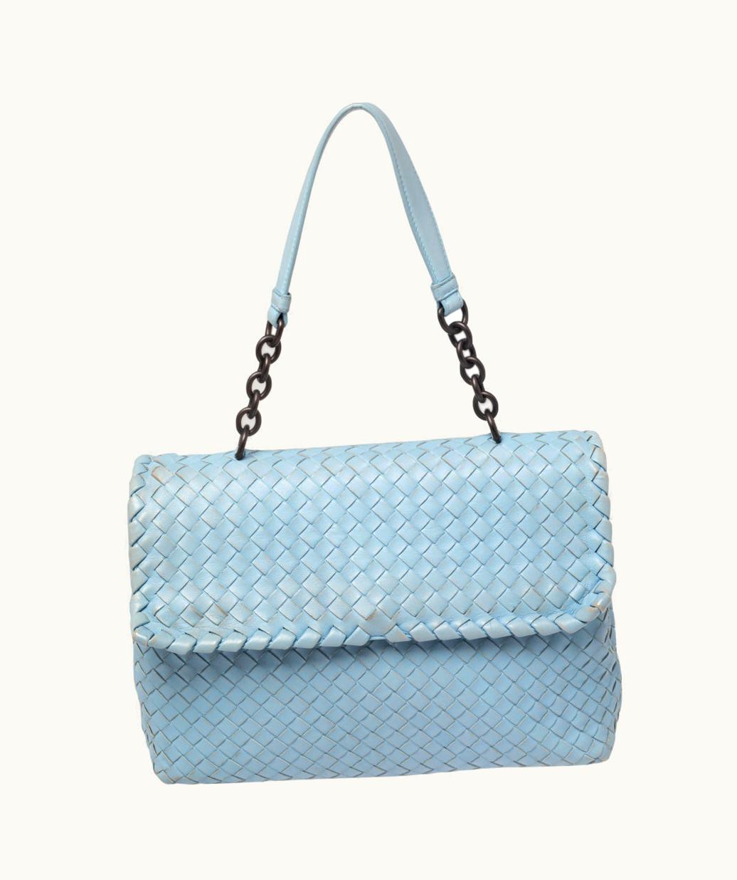 Bottega Veneta Bottega Veneta Light Blue Intrecciato Leather Medium Olimpia Shoulder Bag