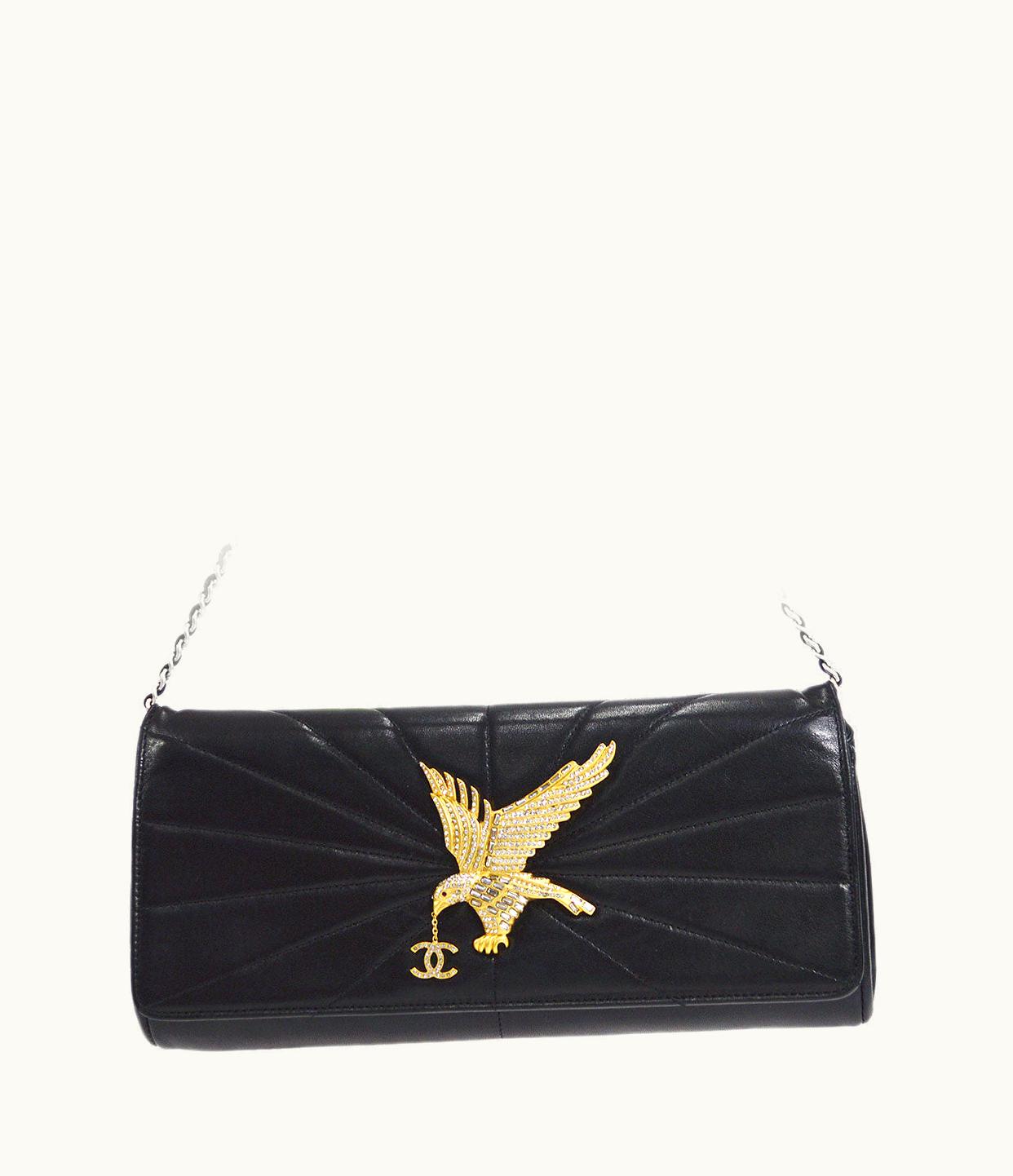 Chanel Chanel Eagle Rhinestone Chain Handbag Black Lambskin 21178