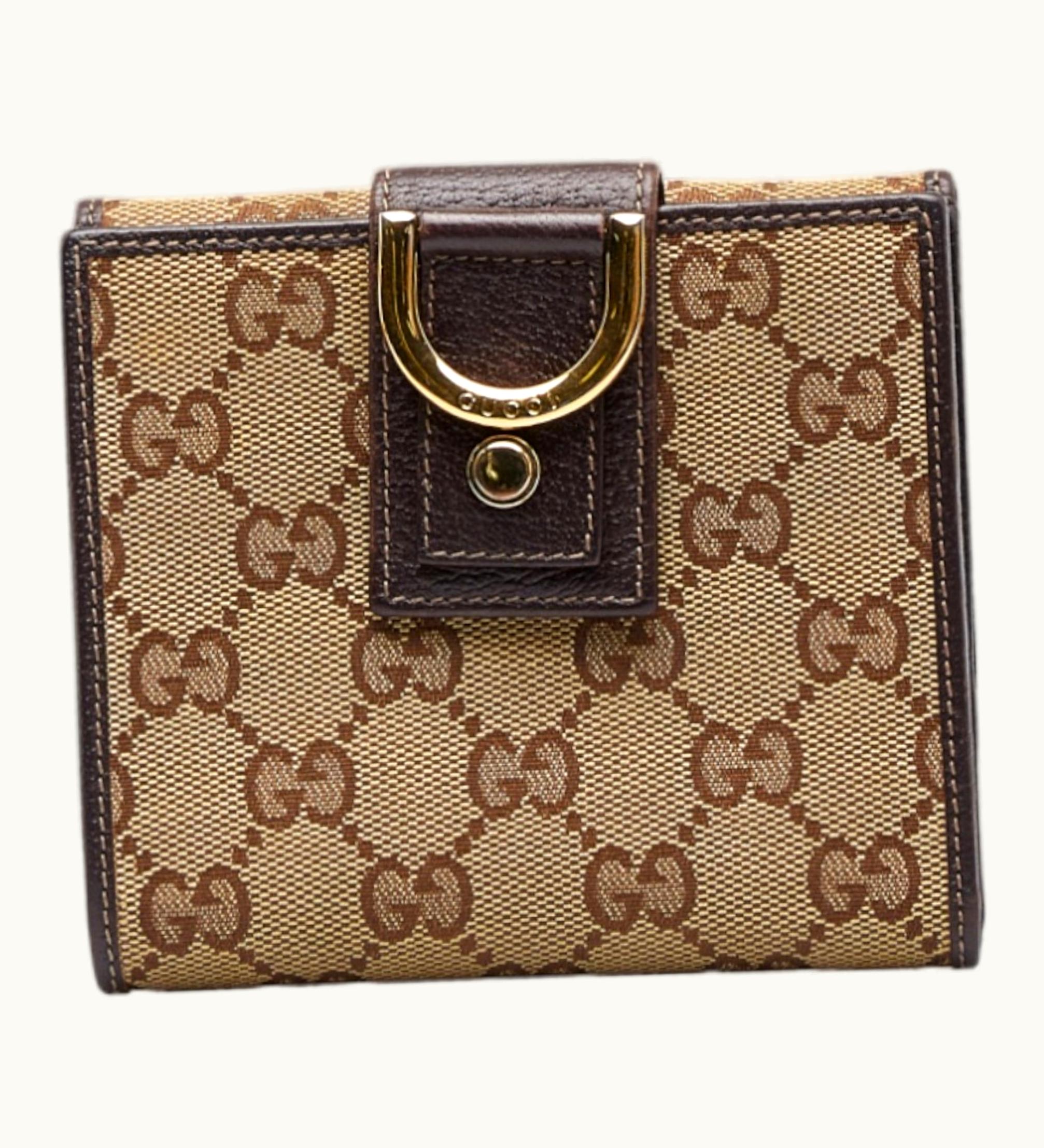 Gucci Gucci GG Canvas Abbey Bifold Wallet 141411 Beige Brown Leather Ladies