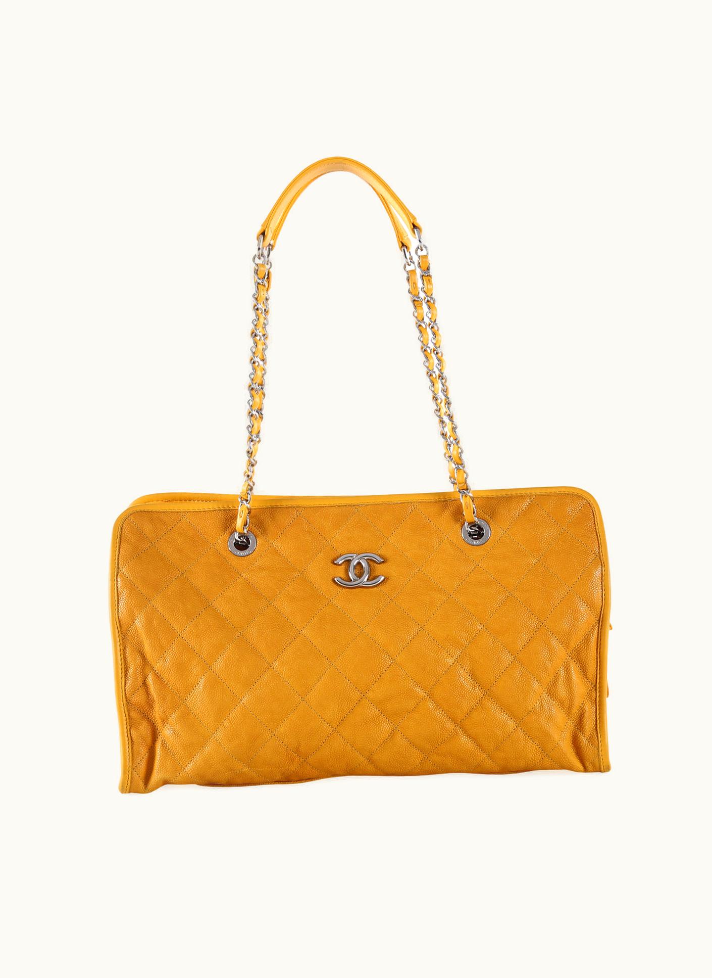Chanel Chanel Yellow Caviar Leather French Riviera Large Tote Bag