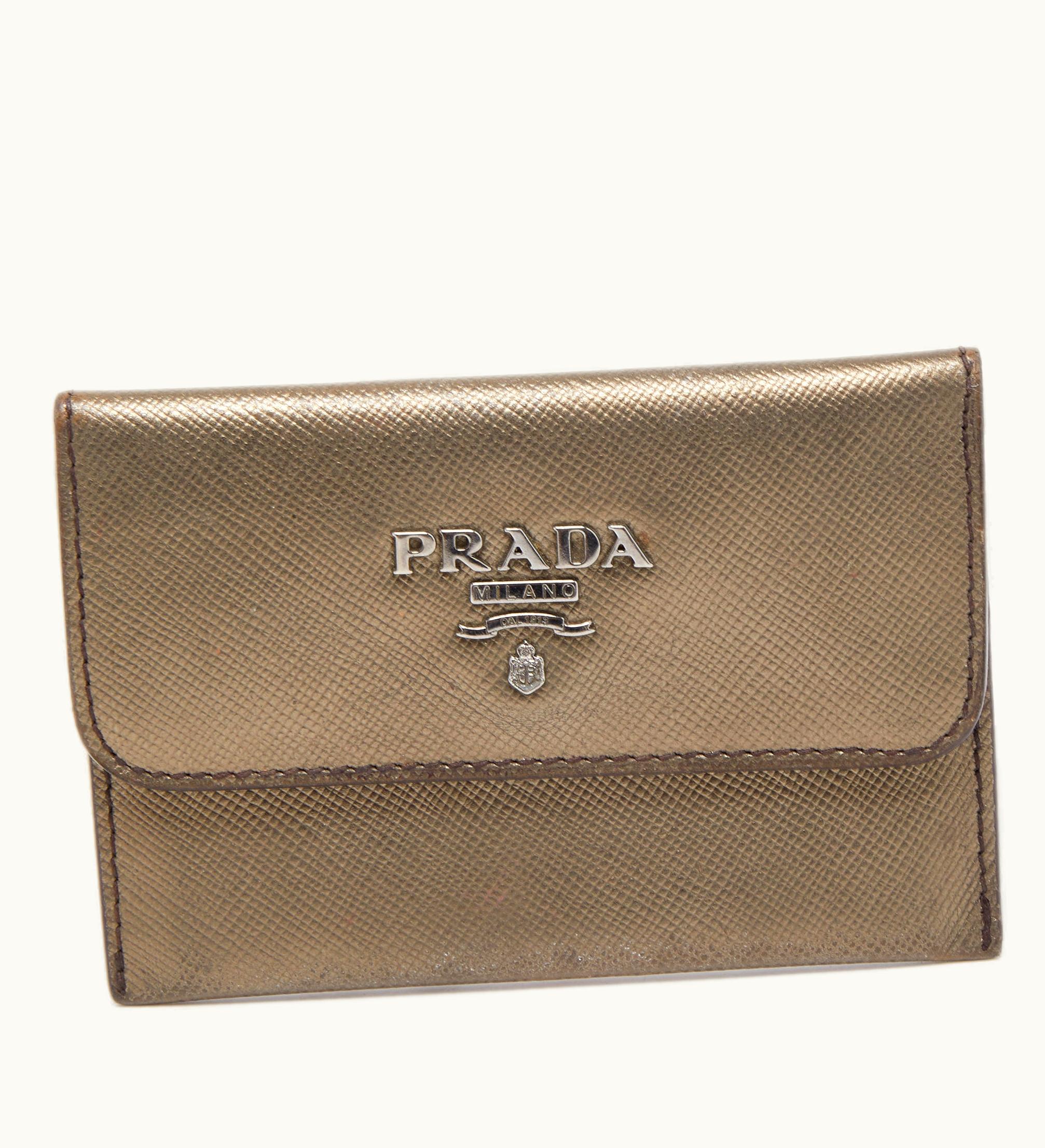 Prada Prada Metallic Saffiano Metal Leather Logo Flap Card Case