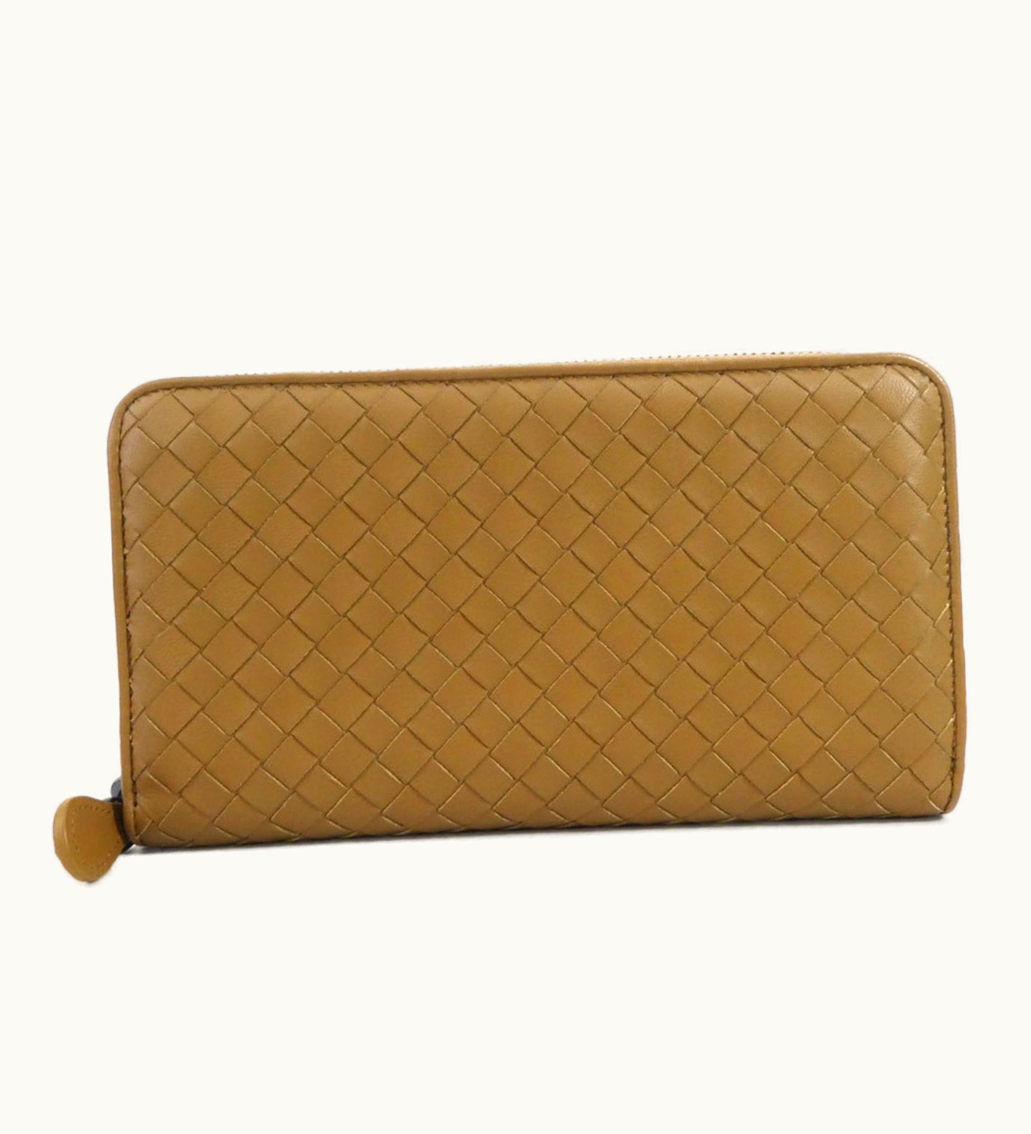 Bottega Veneta Bottega Veneta Bottegaveneta Round Zipper Long Wallet Intrecciato Leather Light Brown Unisex 55157F