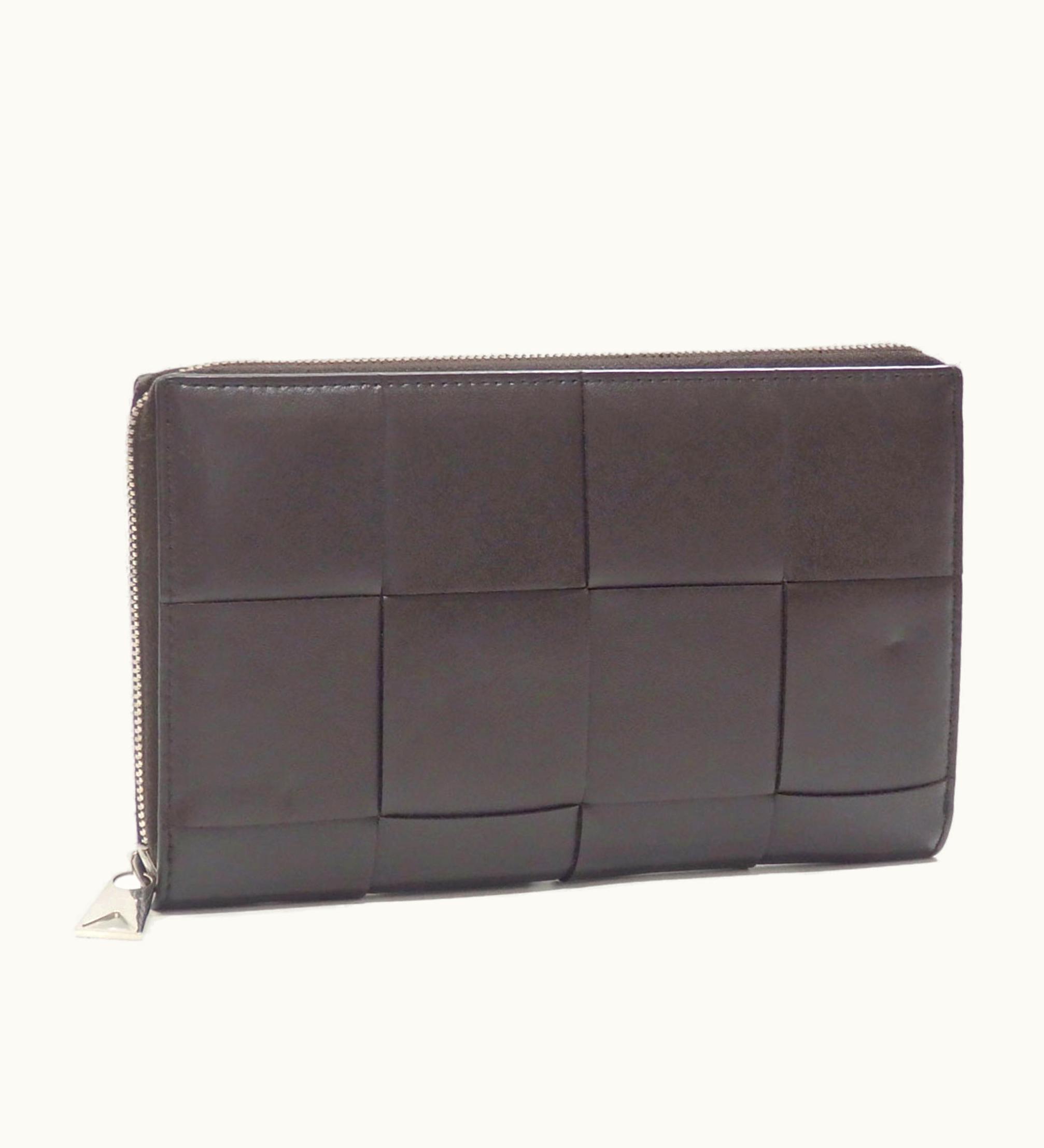 Bottega Veneta Bottega Veneta Round Long Wallet Intrecciato Cassette Zip Around Men's Dark Brown Leather