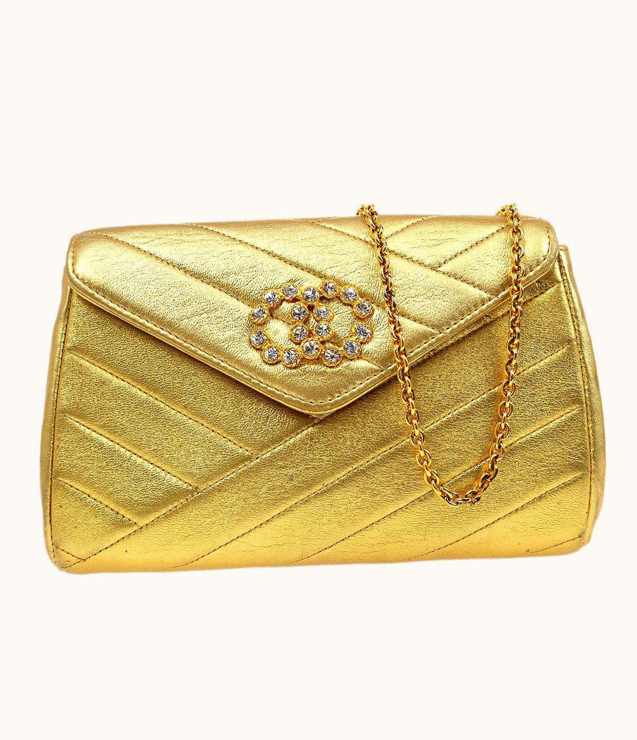 Chanel Chanel 1991-1994 Christal & Gold CC Diagonal Evening Bag 06269