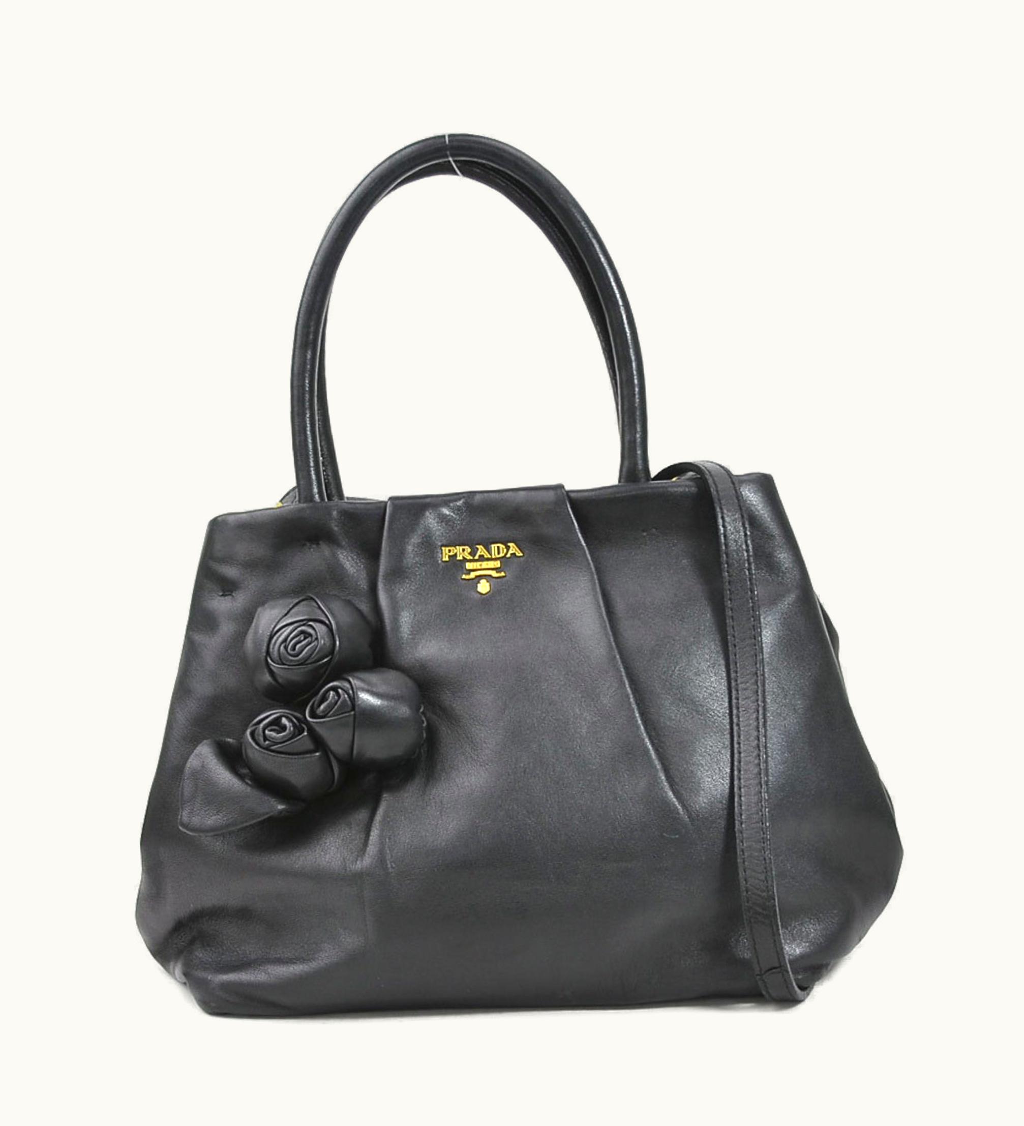 Prada Prada Handbag Shoulder Bag Leather Black Gold Ladies