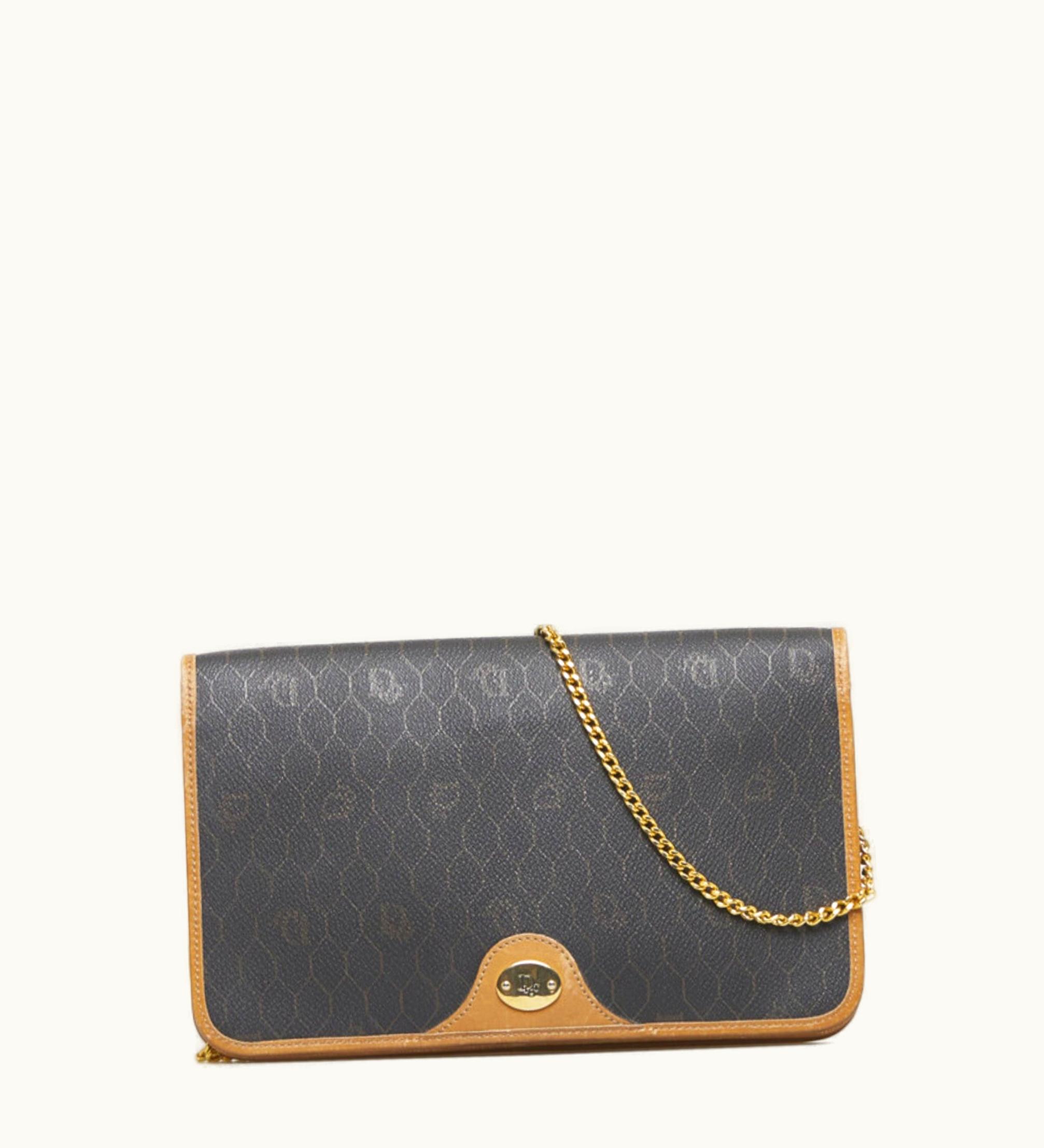 Dior Dior Christian Dior Dior Honeycomb Chain Shoulder Bag Black Brown Pvc Leather Ladies