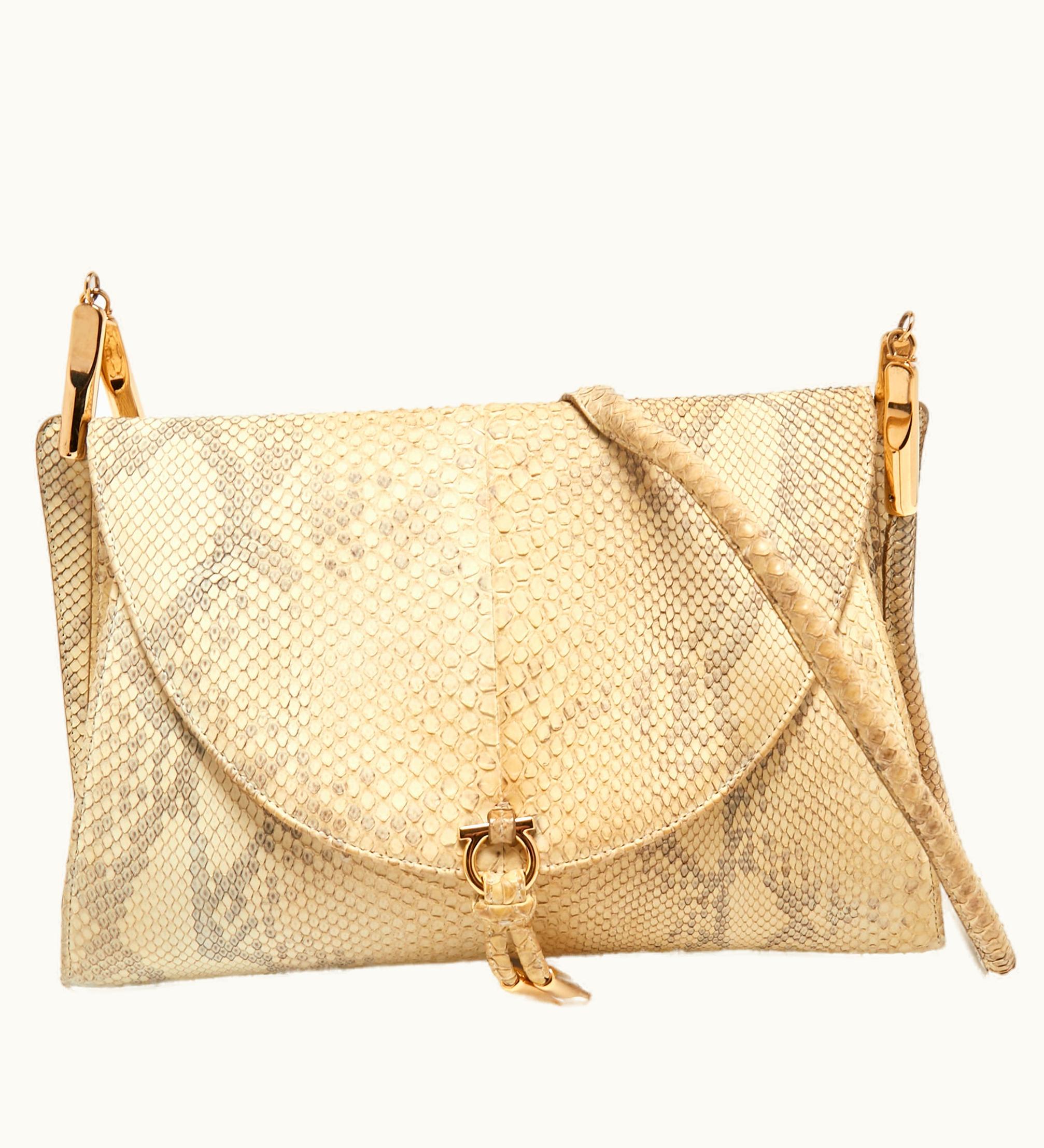 Salvatore Ferragamo Salvatore Ferragamo Grey/Off White Watersnake Flap Shoulder Bag