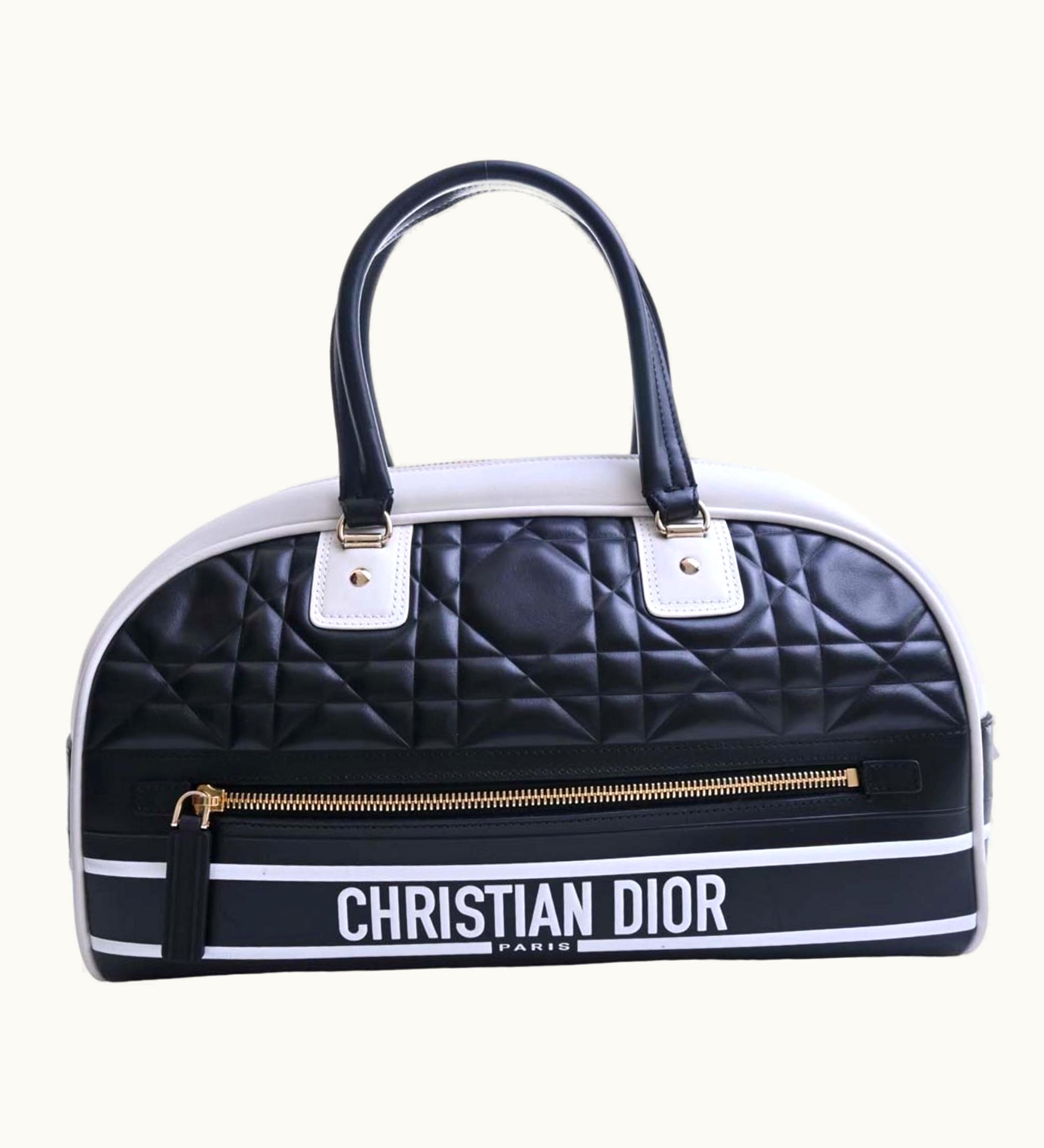 Dior Dior Christian Dior Dior Vibe Macro Cannage Leather Medium Bag Handbag Black White Ladies