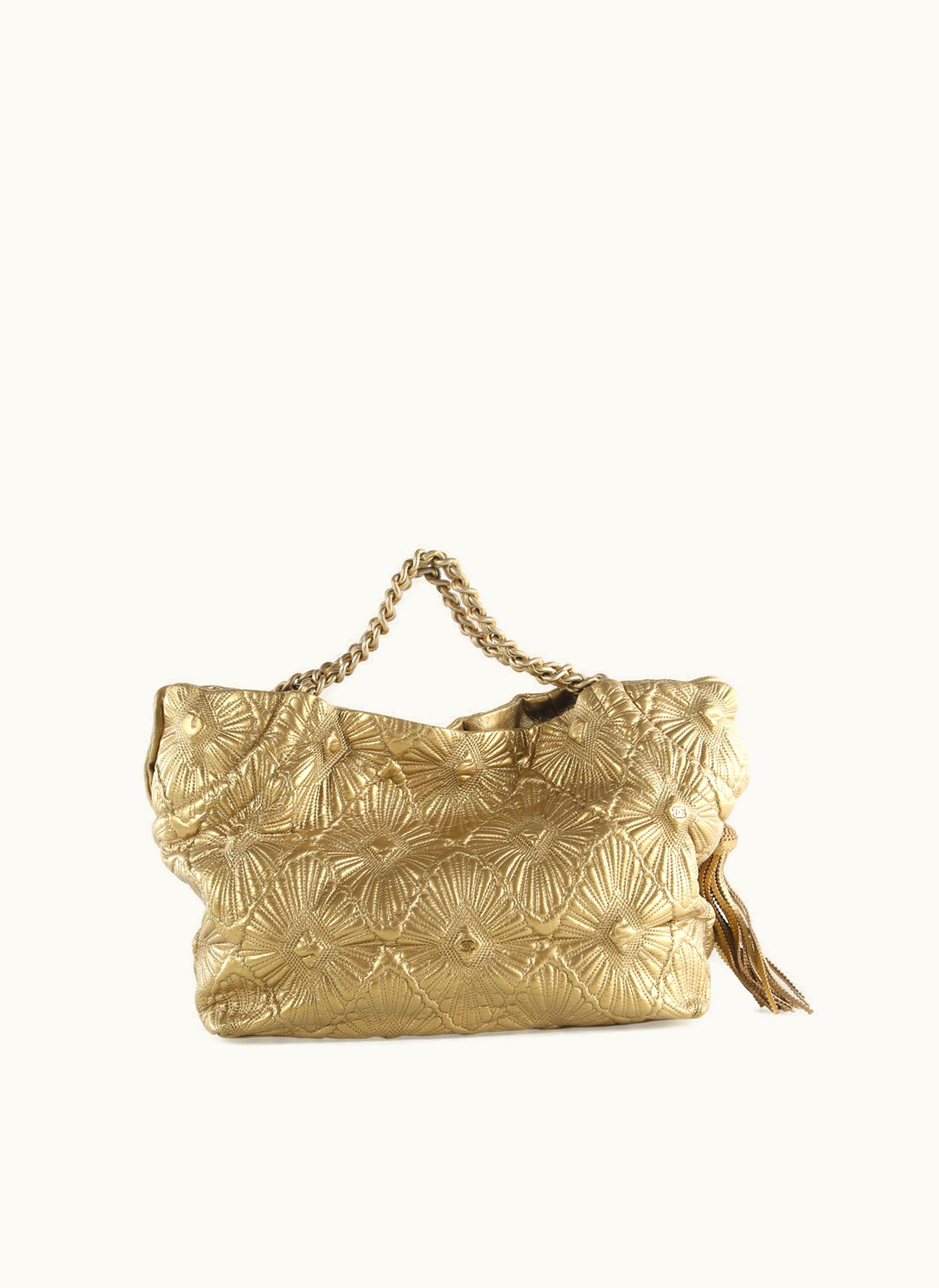 Chanel Chanel Gold Calfskin Leather Embroidered Ca D'Oro Tote Bag