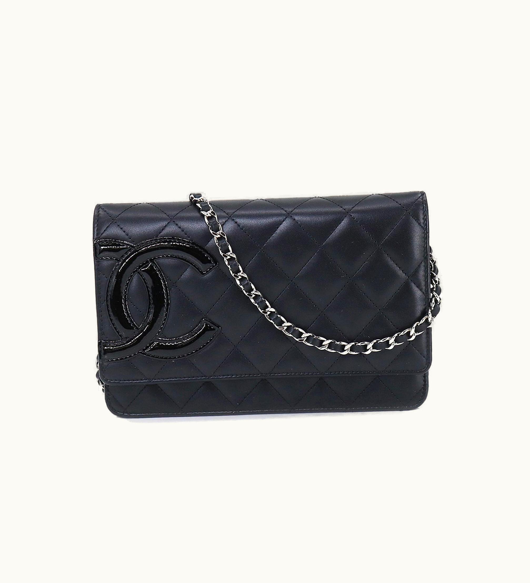 Chanel Chanel Cambon Line Chain Wallet Folio Long Leather Enamel Black A46646 Cambon Line Chain Wallet