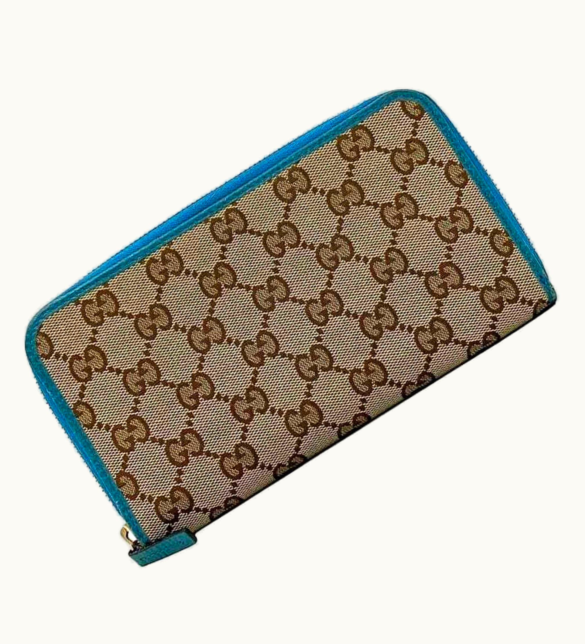 Gucci Gucci Long Wallet Beige Blue 363423 Purse Canvas Leather