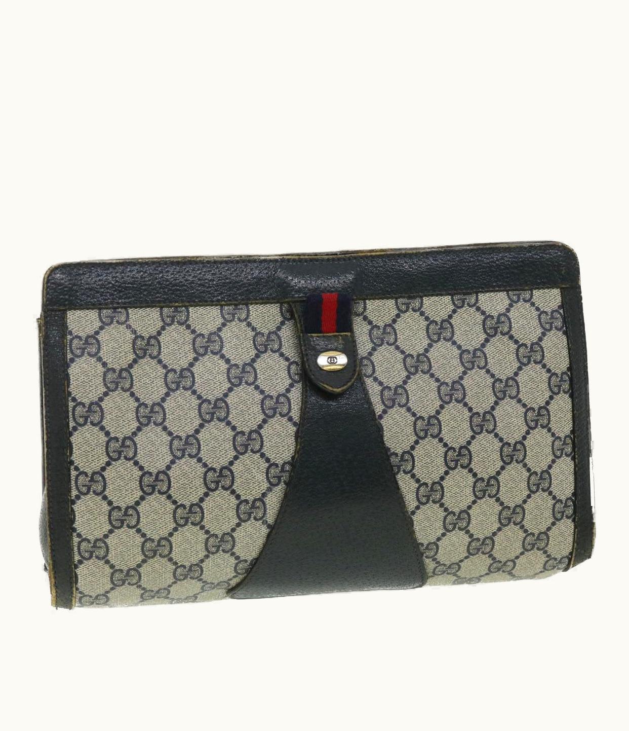 Gucci Gucci Sherry Line GG Canvas Clutch Bag Pvc Leather Navy Red 89