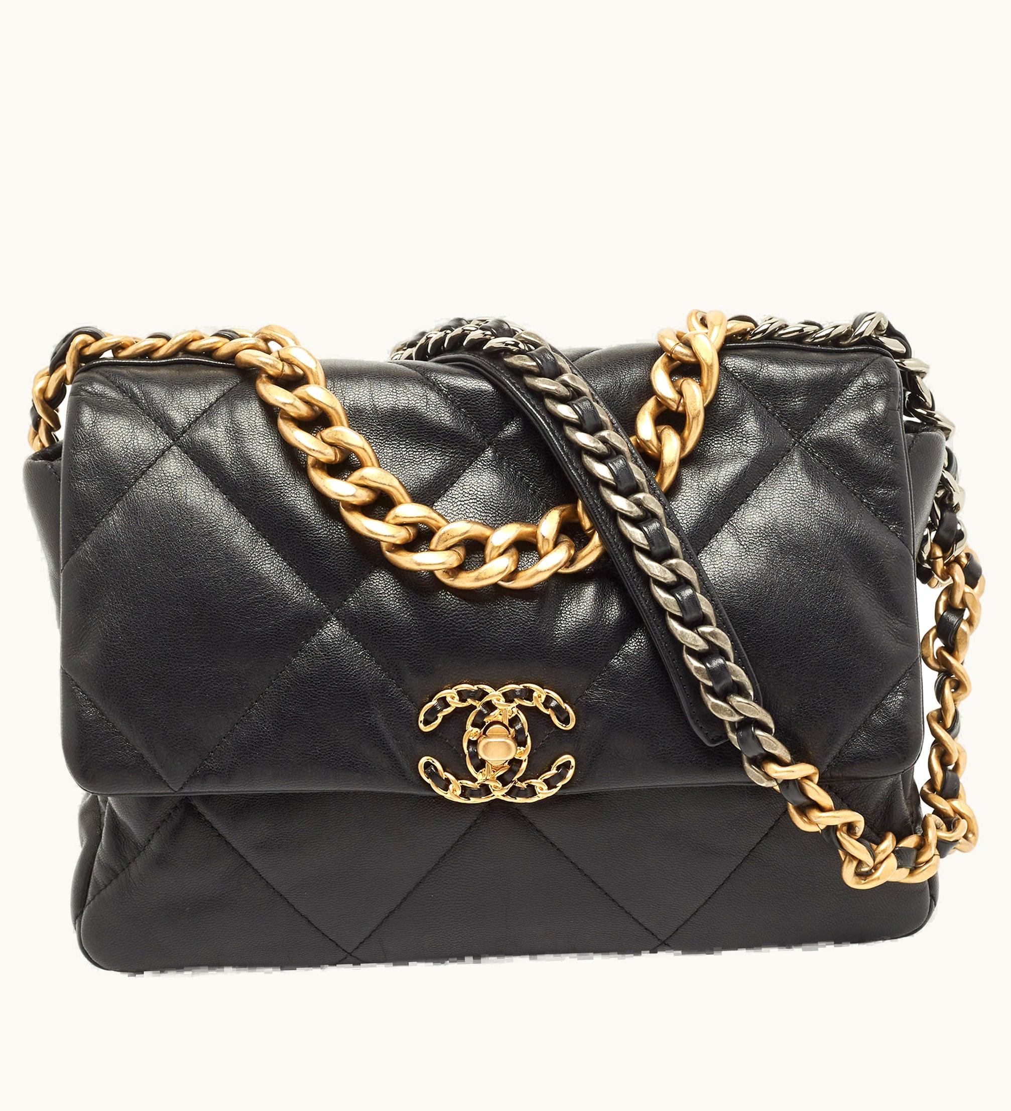Chanel Chanel Black Quilted Leather CC Chain Link 19 Flap Bag