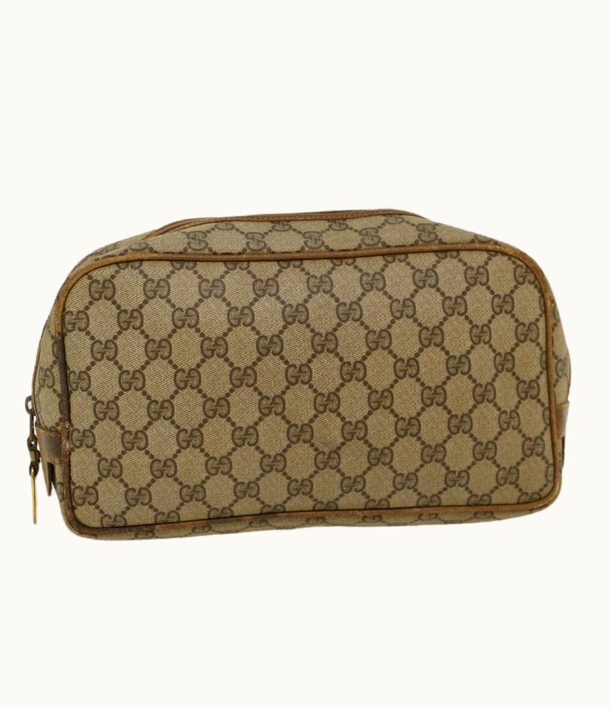 Gucci GUCCI GG Canvas Clutch Bag Beige Luxury PVC Leather