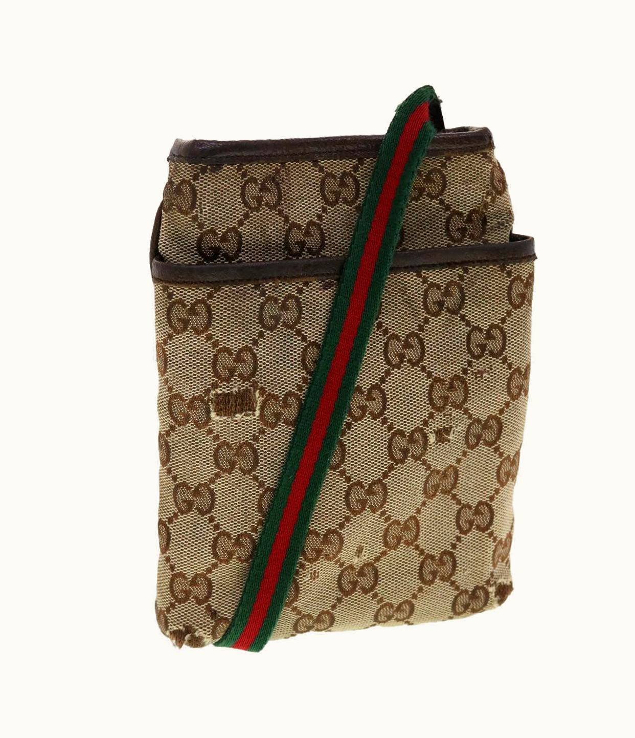 Gucci Gucci GG Canvas Web Sherry Line Shoulder Bag Beige Green Red 141863