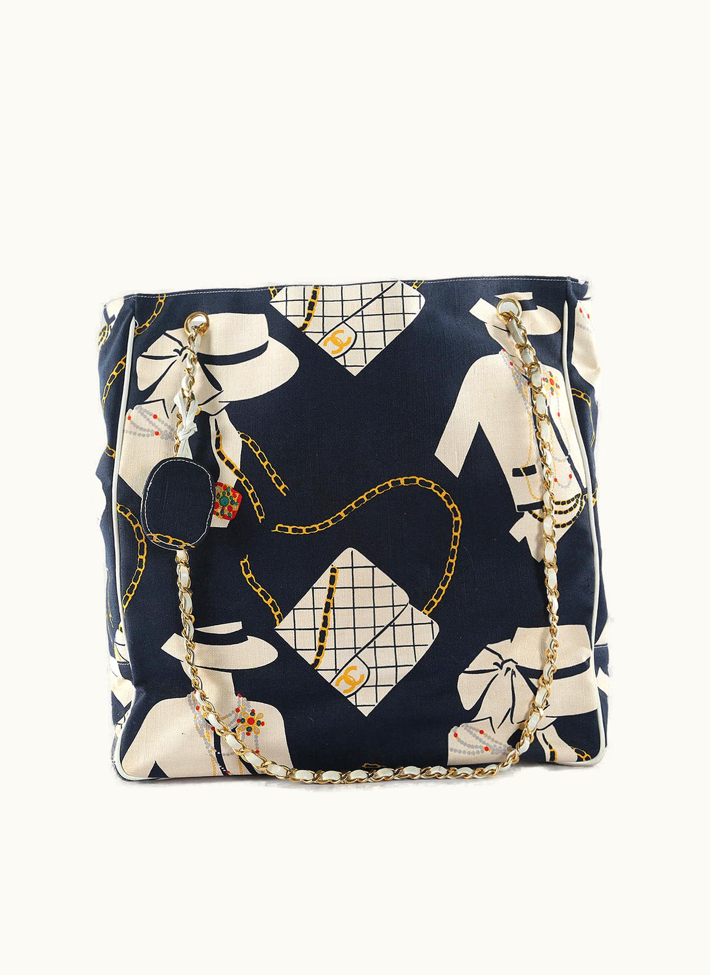Chanel Chanel Navy Blue/Beige/Yellow Canvas Coco Silhouette Shopping Bag