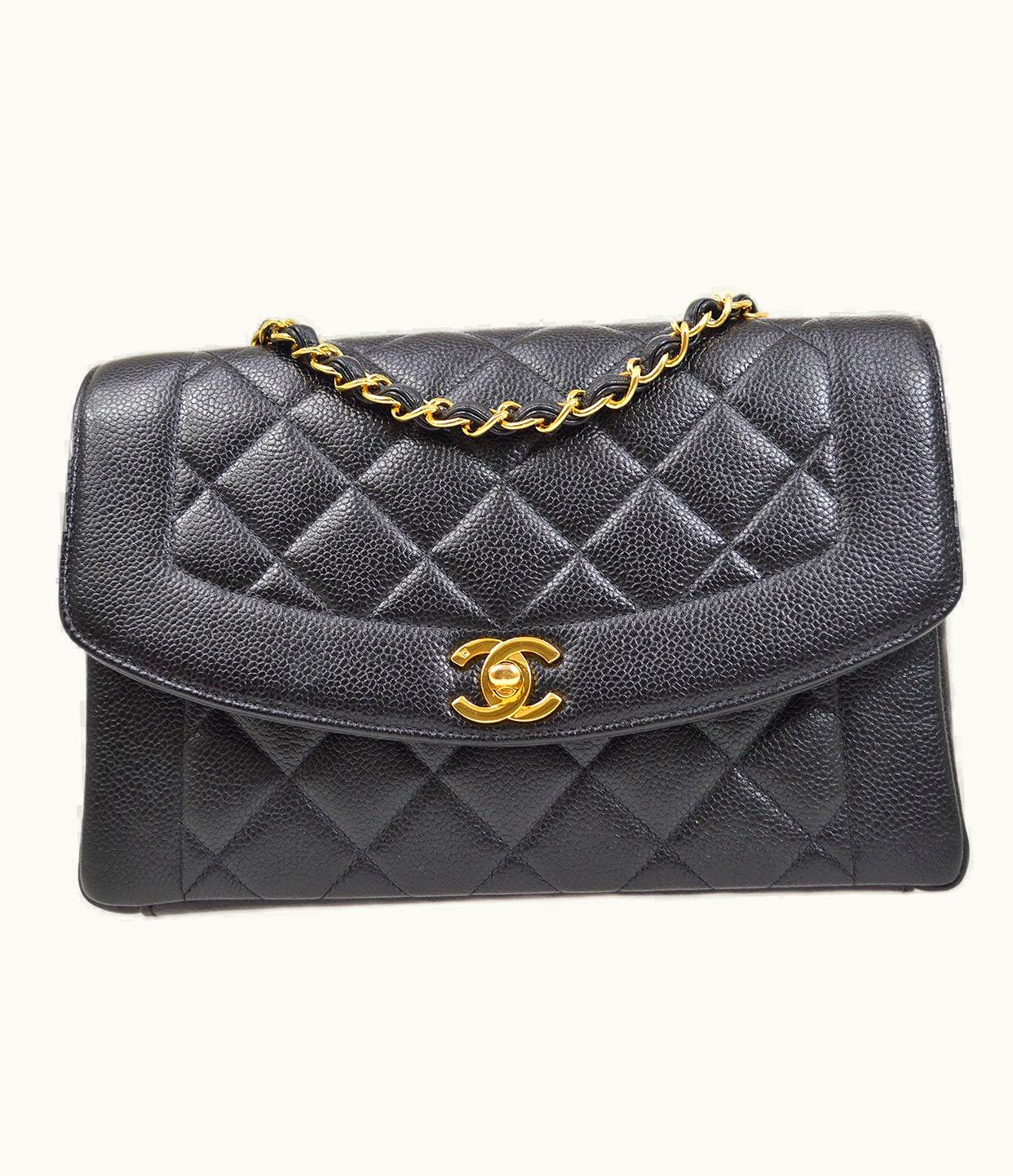Chanel Chanel 1997-1999 Black Caviar Tall Diana Medium 71554