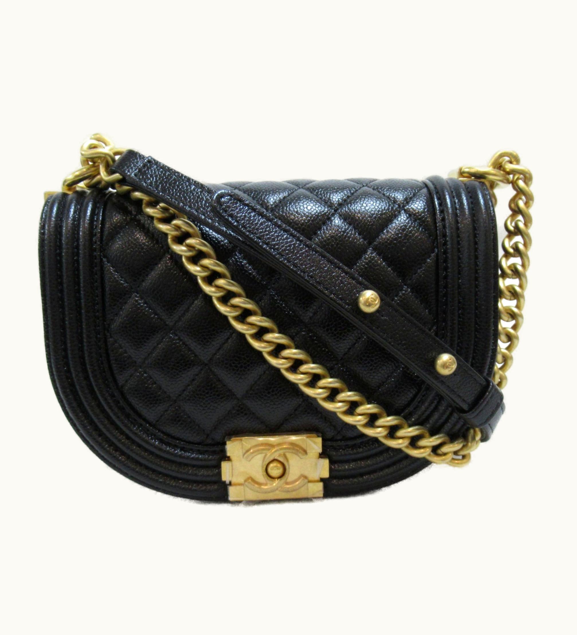 Chanel Chanel Boy Chanel Chain Shoulder Bag Luxurious Black Caviar Skin