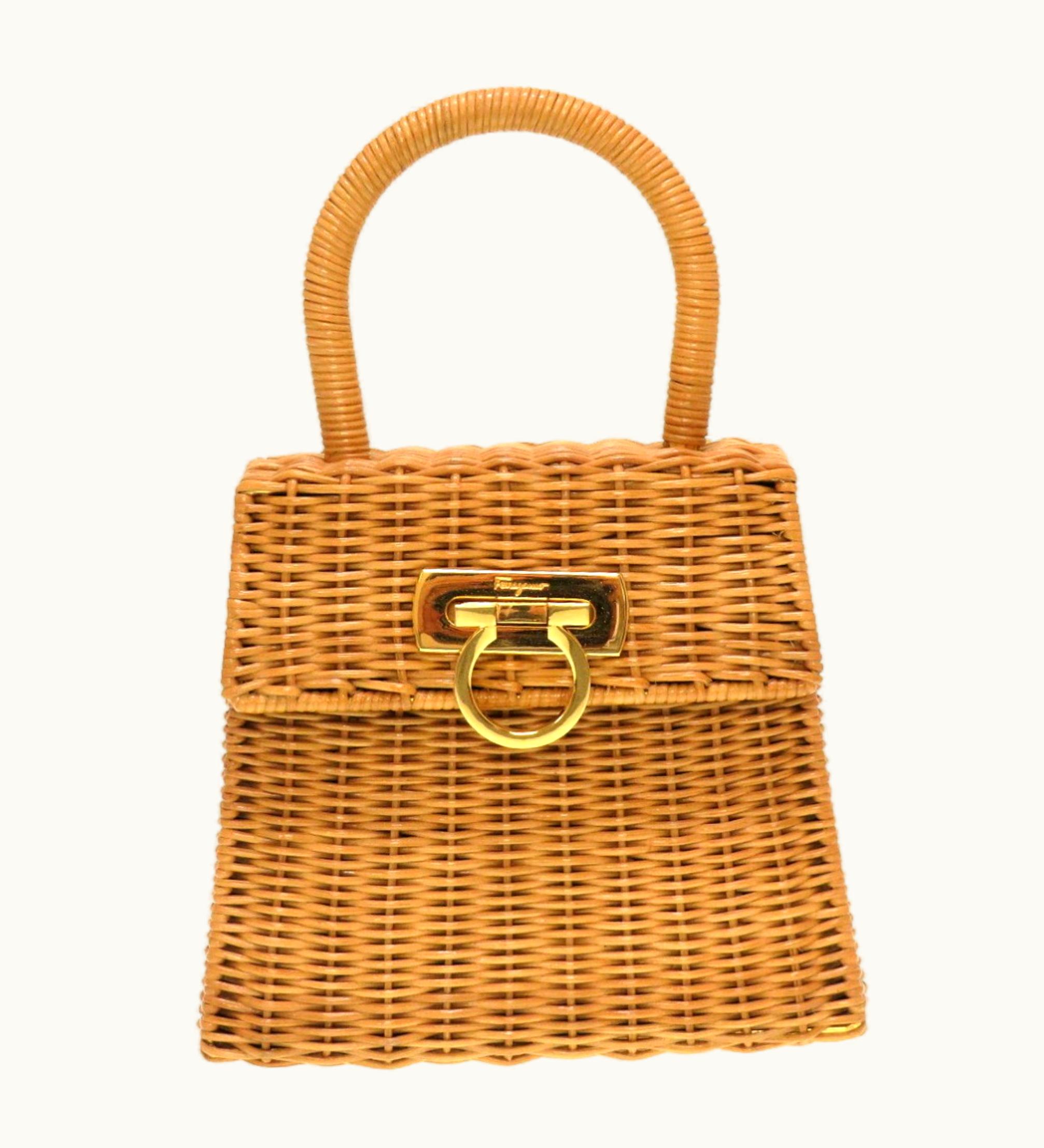 Salvatore Ferragamo Salvatore Ferragamo Gancini Straw Brown Do-216176 Handbag