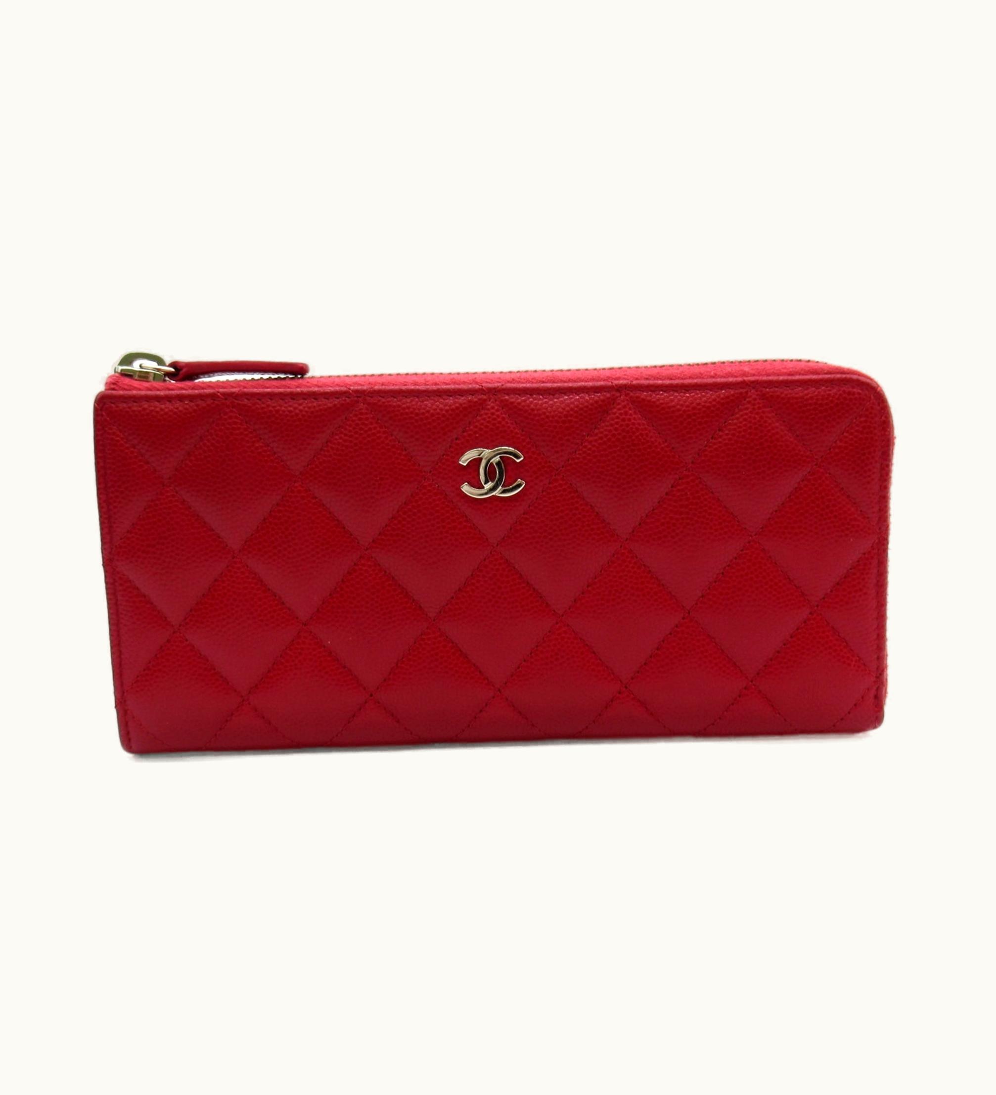 Chanel Chanel L-Shaped Zipper Long Wallet Red Calfskin [Cowhide] A68778