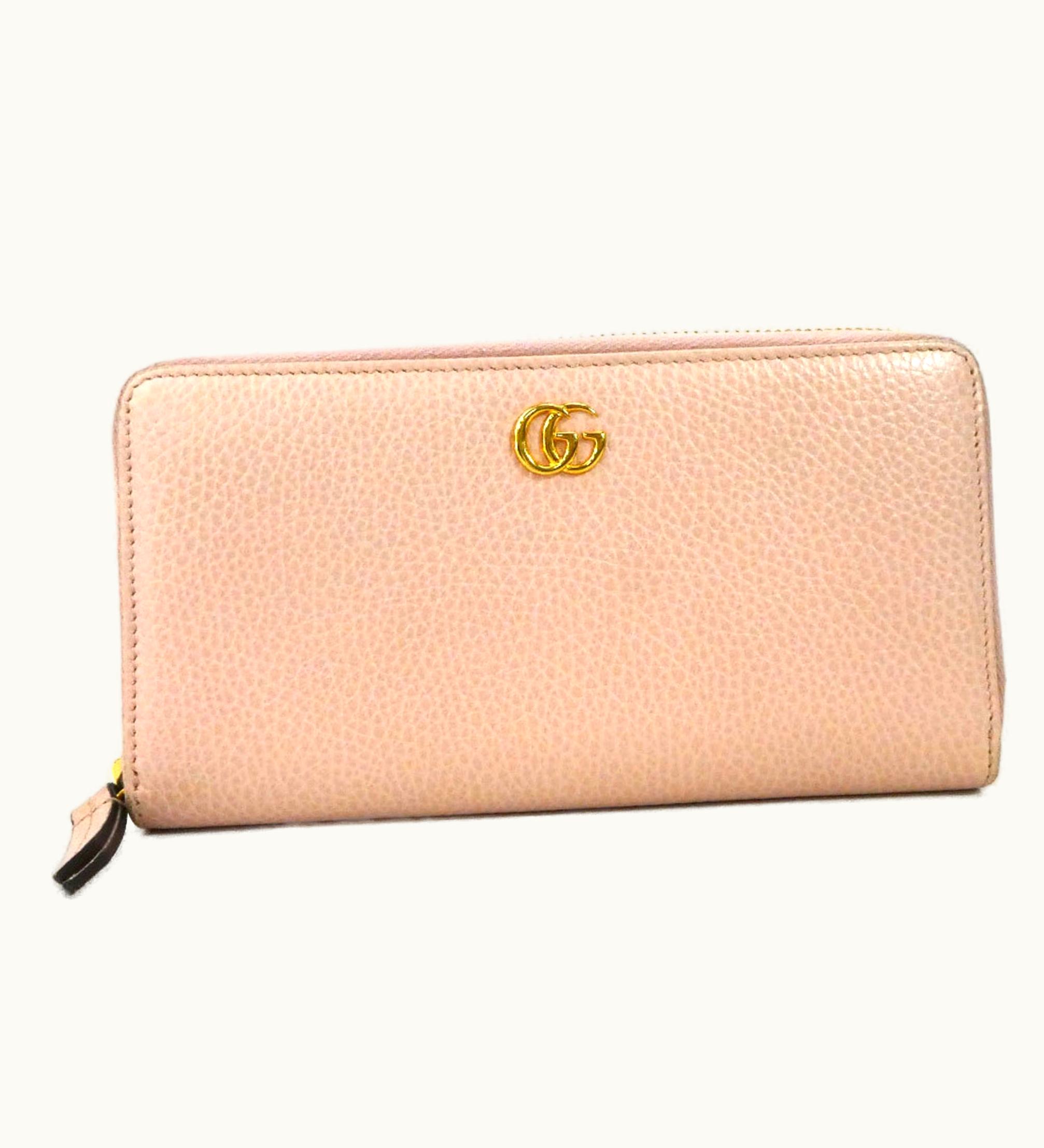 Gucci Gucci Round Zipper Long Wallet GG Marmont Leather Light Pink Women's 456117 55159I
