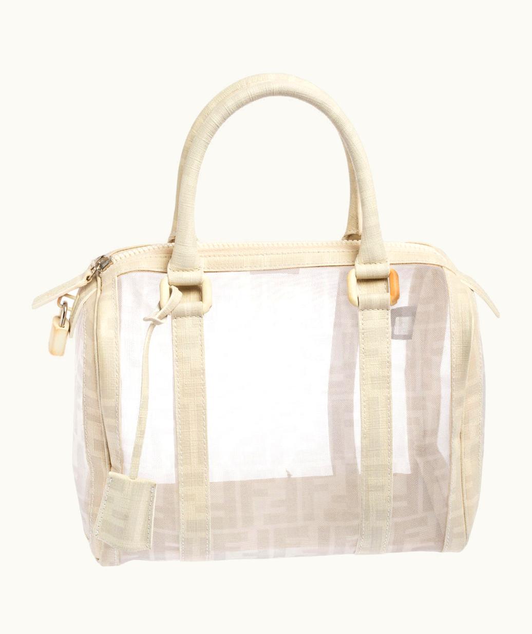 Fendi Fendi Zucca Mesh and Coated Canvas Bauletto Boston Bag White