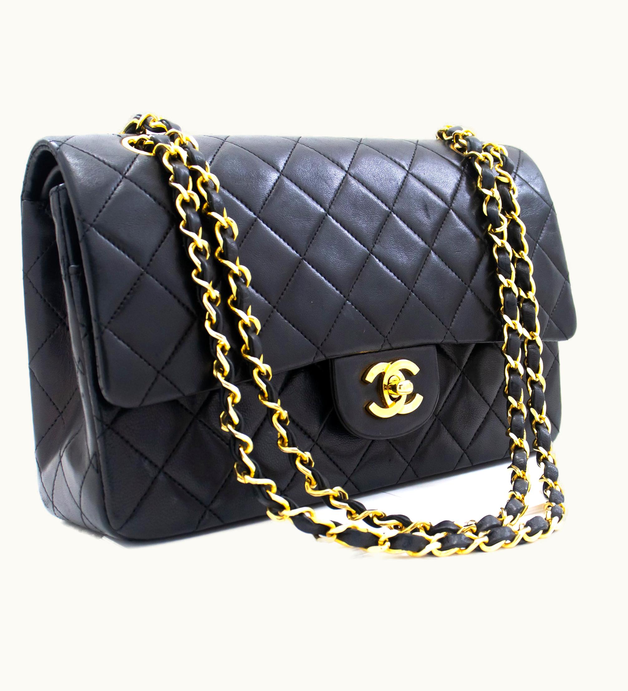 Chanel Chanel Classic Double Flap Medium Chain Shoulder Bag Black Lamb Vintage 1986-1988