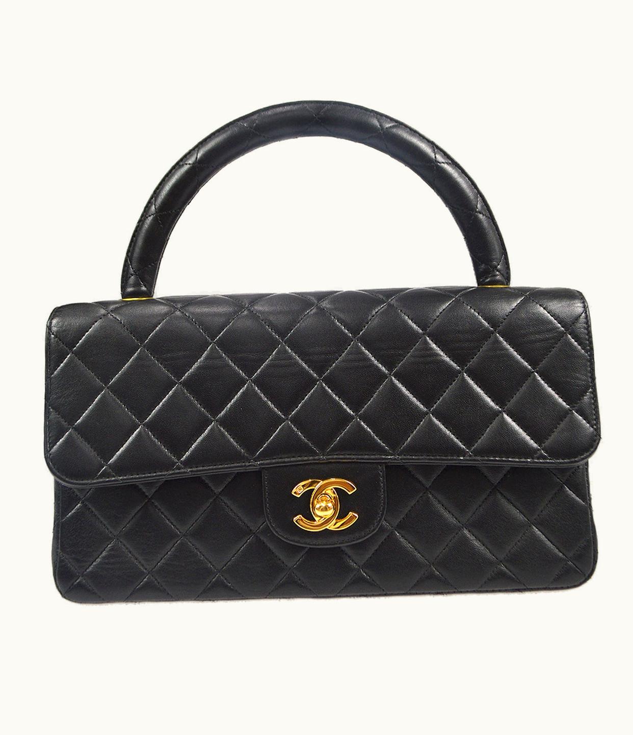 Chanel Chanel 1996-1997 Classic Flap Handbag Medium Black Lambskin 76948