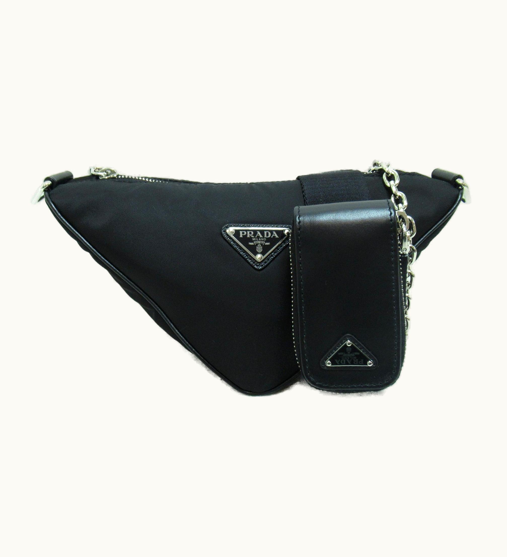 Prada Prada Shoulder Bag With Triangle Chain Black Renylon 1Bh190Vn2Mrdlnf0002