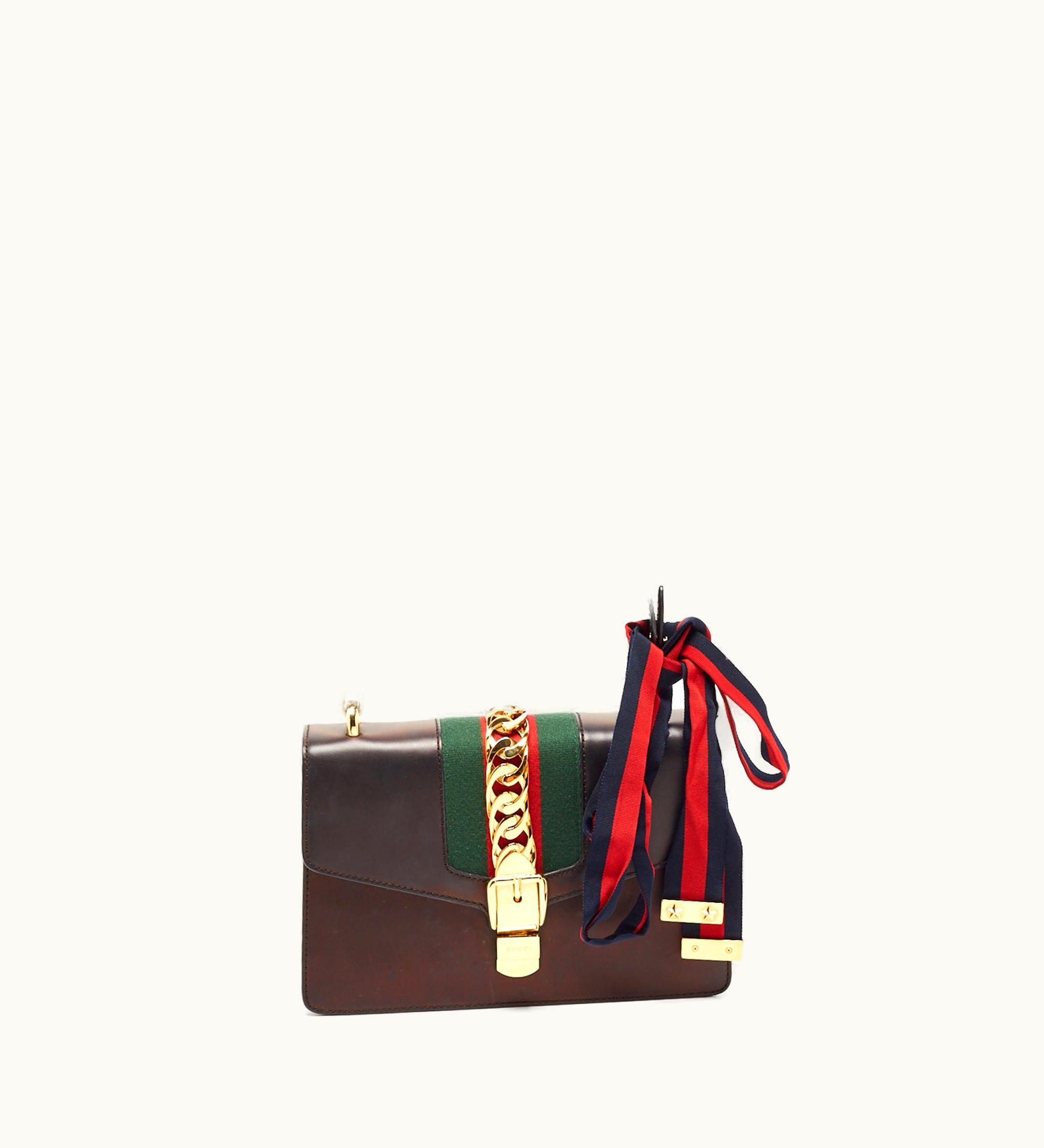 Gucci Gucci Sylvie Small Web Black Leather Shoulder Bag