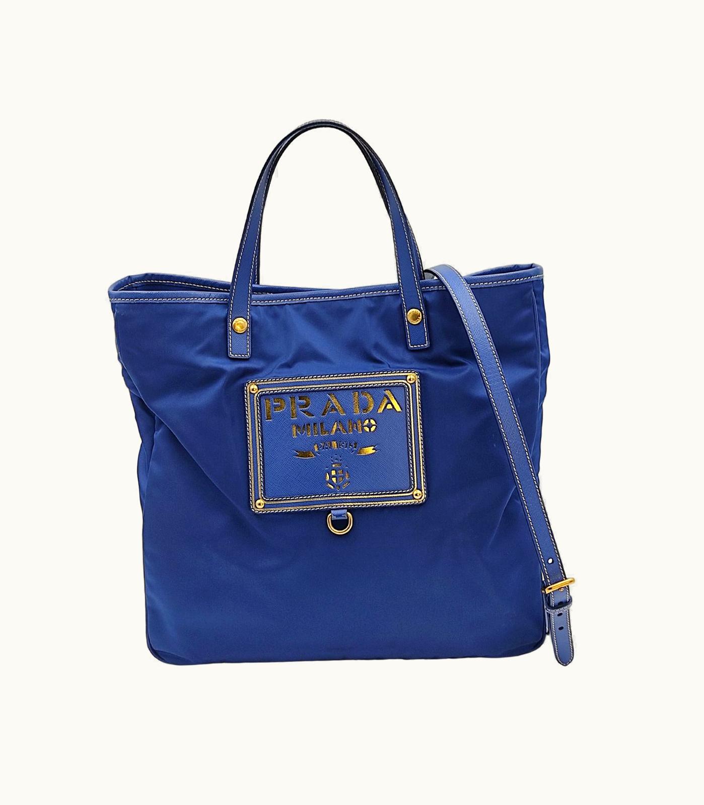 Prada Prada Tote Shoulder Bag In Light Blue Nylon With Gold Logo
