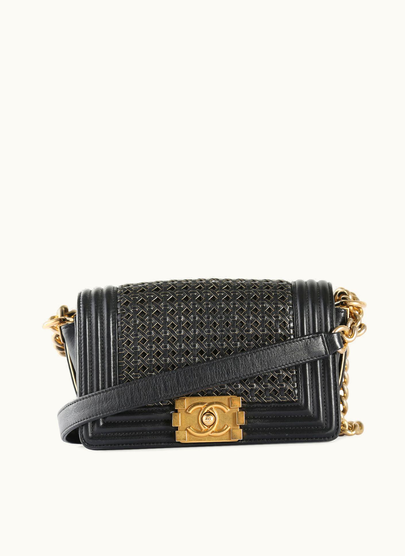 Chanel Chanel Black & Gold Sheepskin Leather Braided Small Boy Reverso Flap Bag