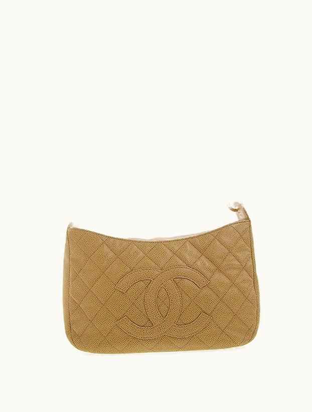 Chanel Chanel Around 2003 Made Caviar Skin CC Mark Stitch Shoulder Bag Beige
