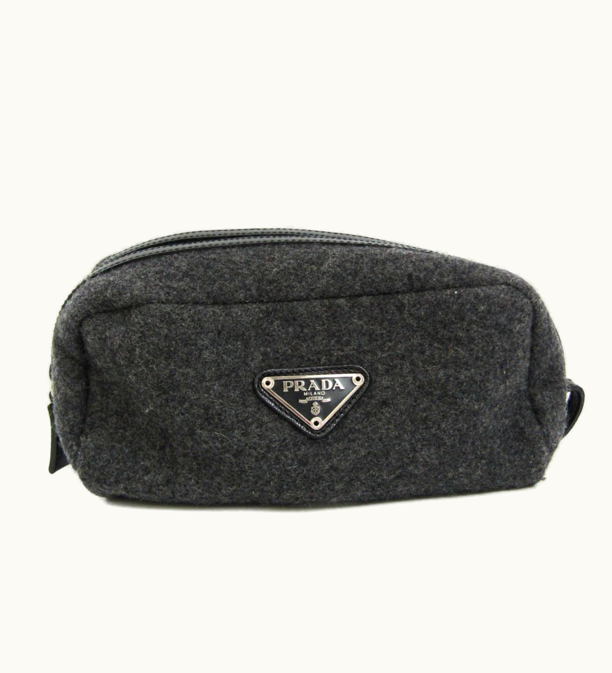 Prada Prada Women, Men Leather, Felt Pouch Black, Dark Gray