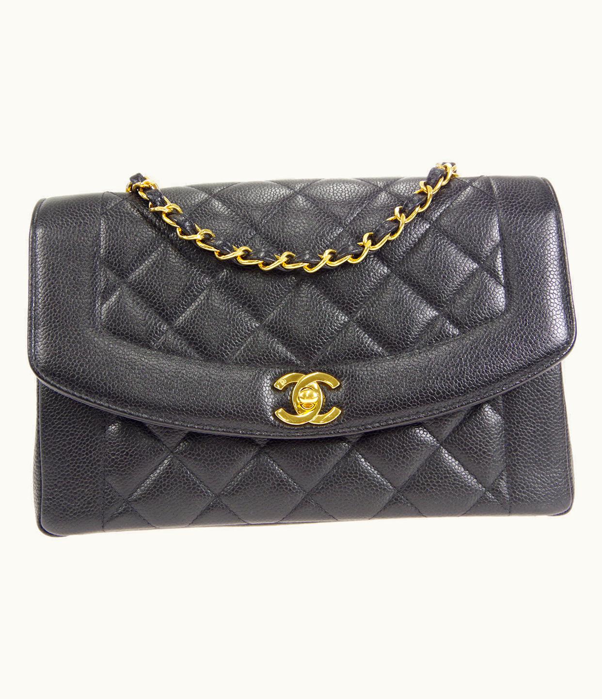 Chanel Chanel 1997-1999 Tall Diana Flap Medium Black Caviar 27060