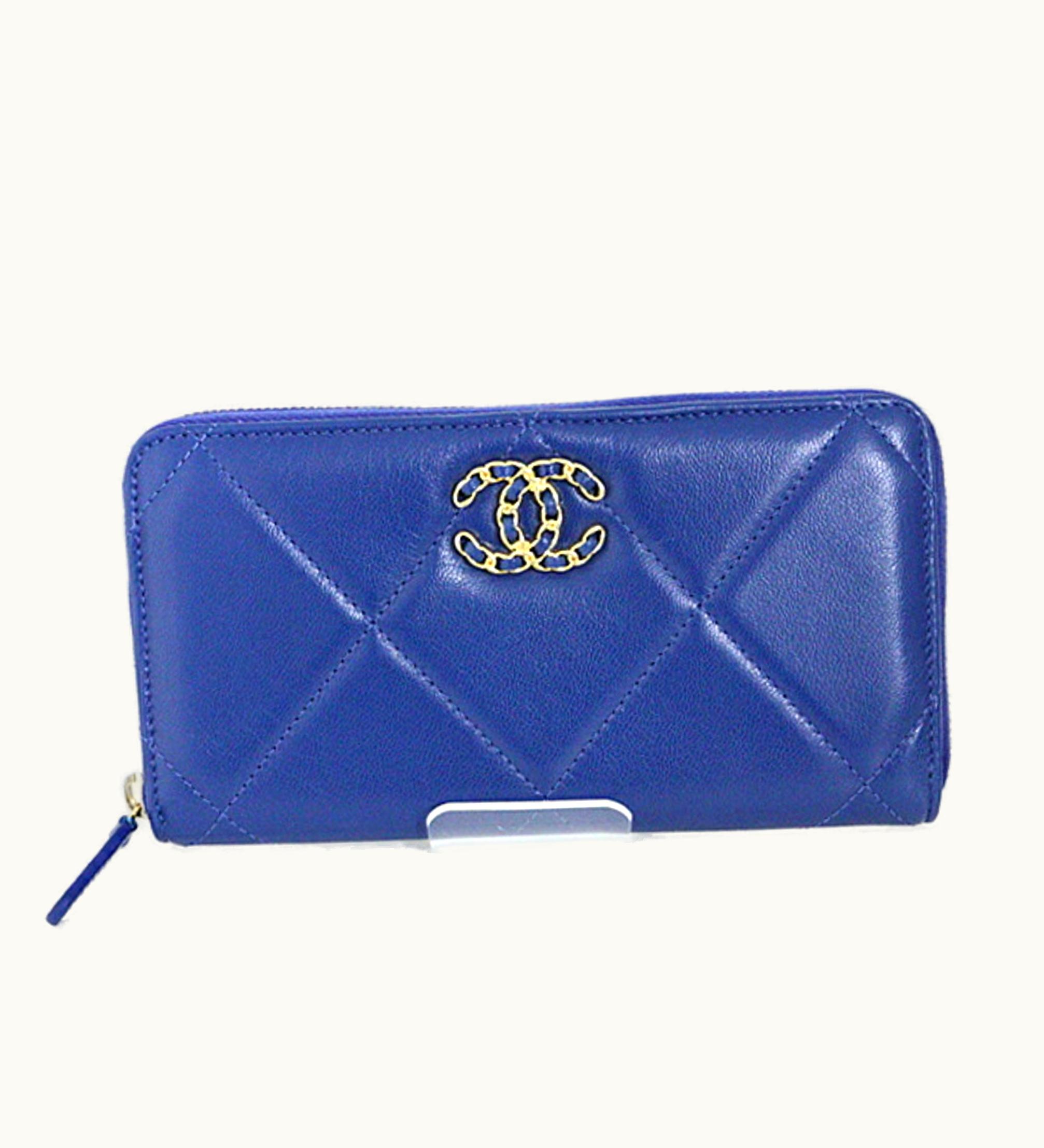 Chanel Chanel Dizeneuf Long Zip Ap1063 Round Wallet 29 Series Lambskin Blue