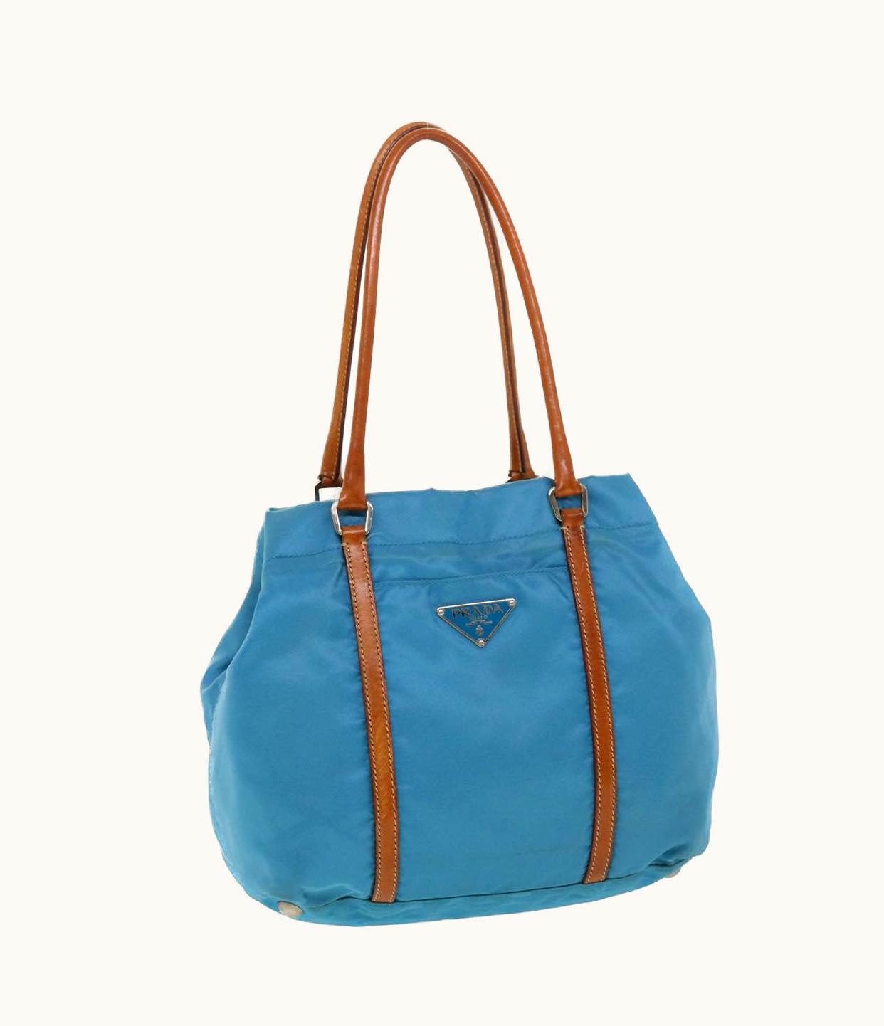 Prada Prada Hand Bag Nylon Light Blue Brown