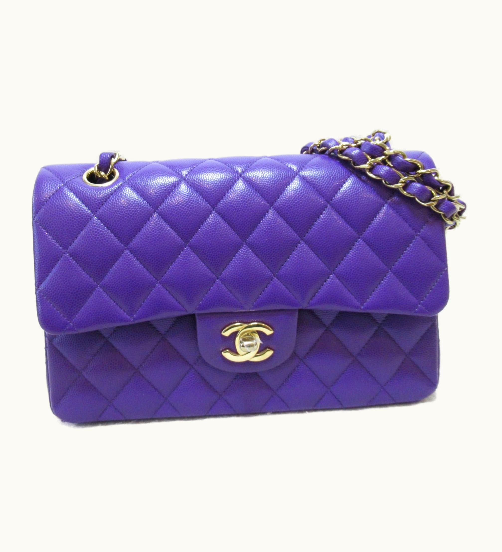 Chanel Chanel Matelasse W Flap Chain Shoulder Bag Purple Caviar Skin [Grained Calf] A01113