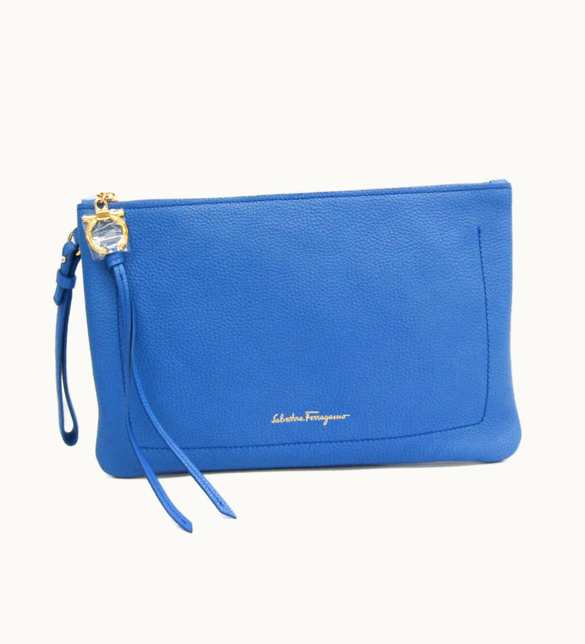 Salvatore Ferragamo Salvatore Ferragamo Au-21 F867 Women, Men Leather Clutch Bag Blue