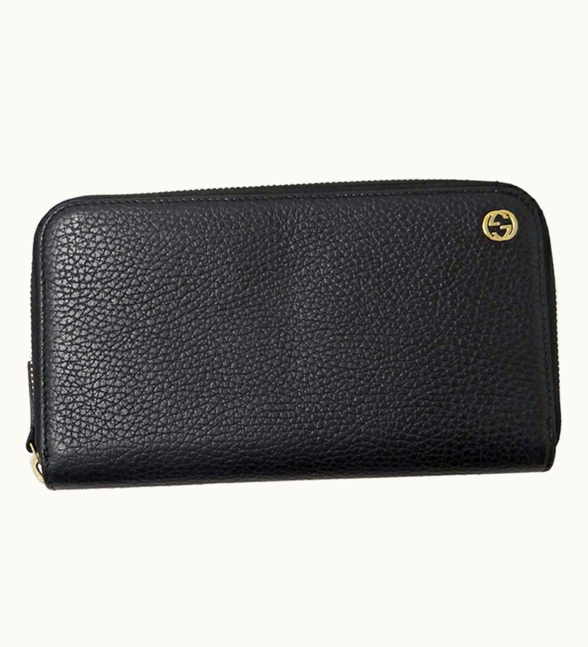 Gucci Gucci Wallet Men's Long Leather Black 449347 Round