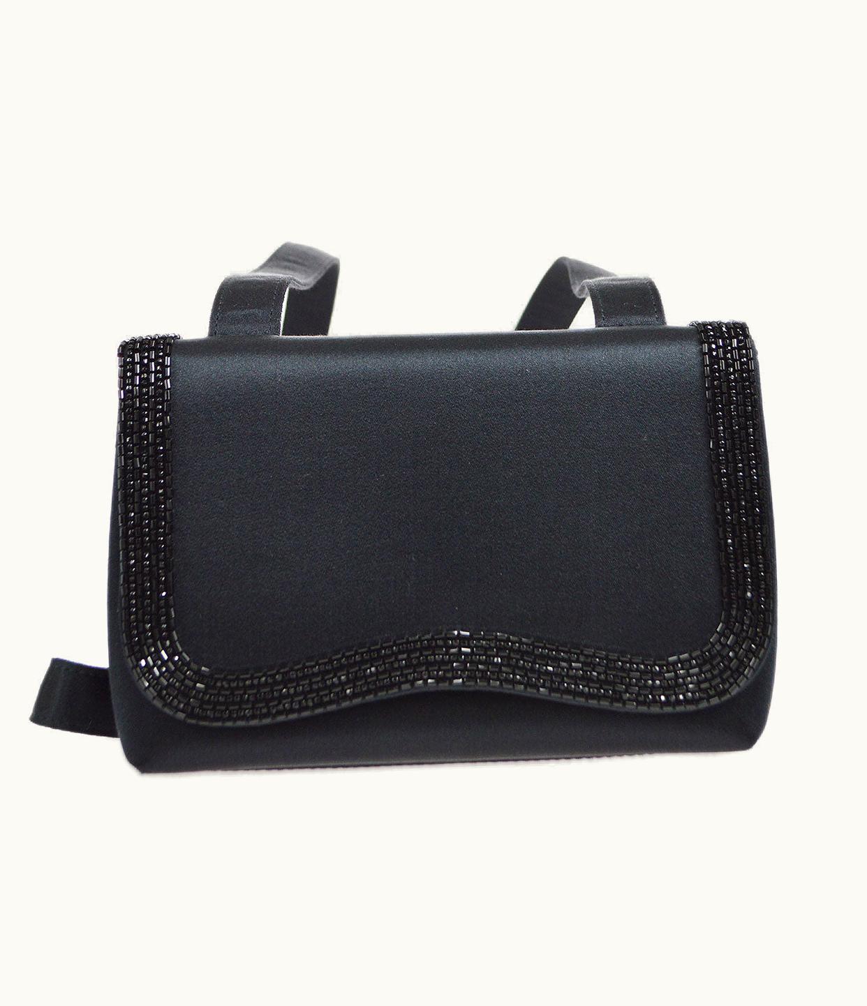 Chanel Chanel 1997-1999 Bead Shoulder Bag Black Satin S08768C