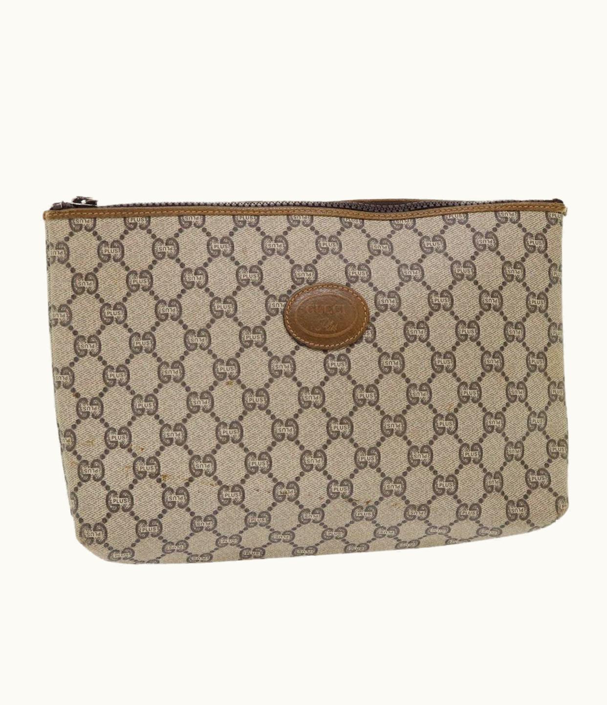 Gucci GUCCI GG Plus Canvas Clutch Bag PVC Leather Beige Luxury Clutch