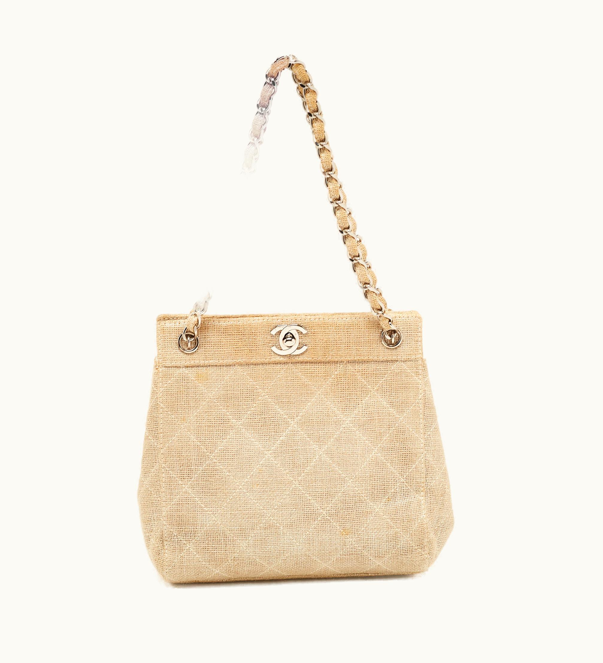 Chanel Chanel Metallic Beige Quilted Canvas Mini Classic Chain Tote