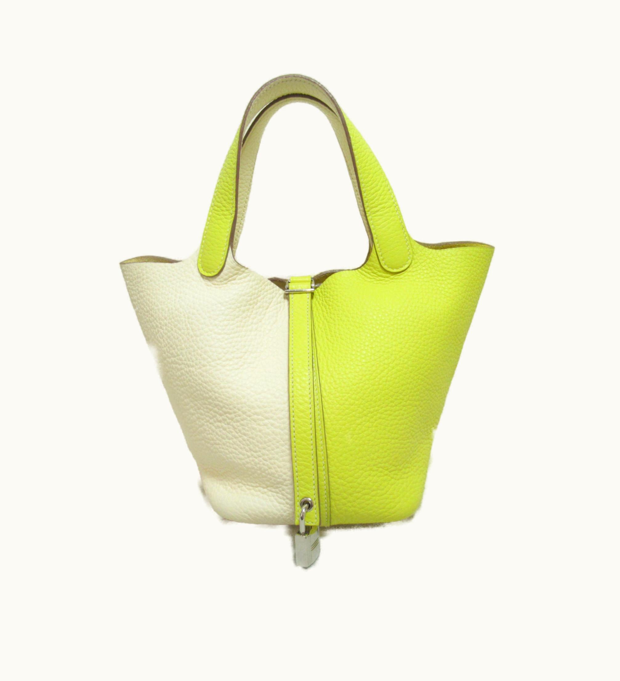 Hermès Hermès Picotin Rock Kazak PM Tote Bag White Yellow Lime Taurillon Clemence Leather