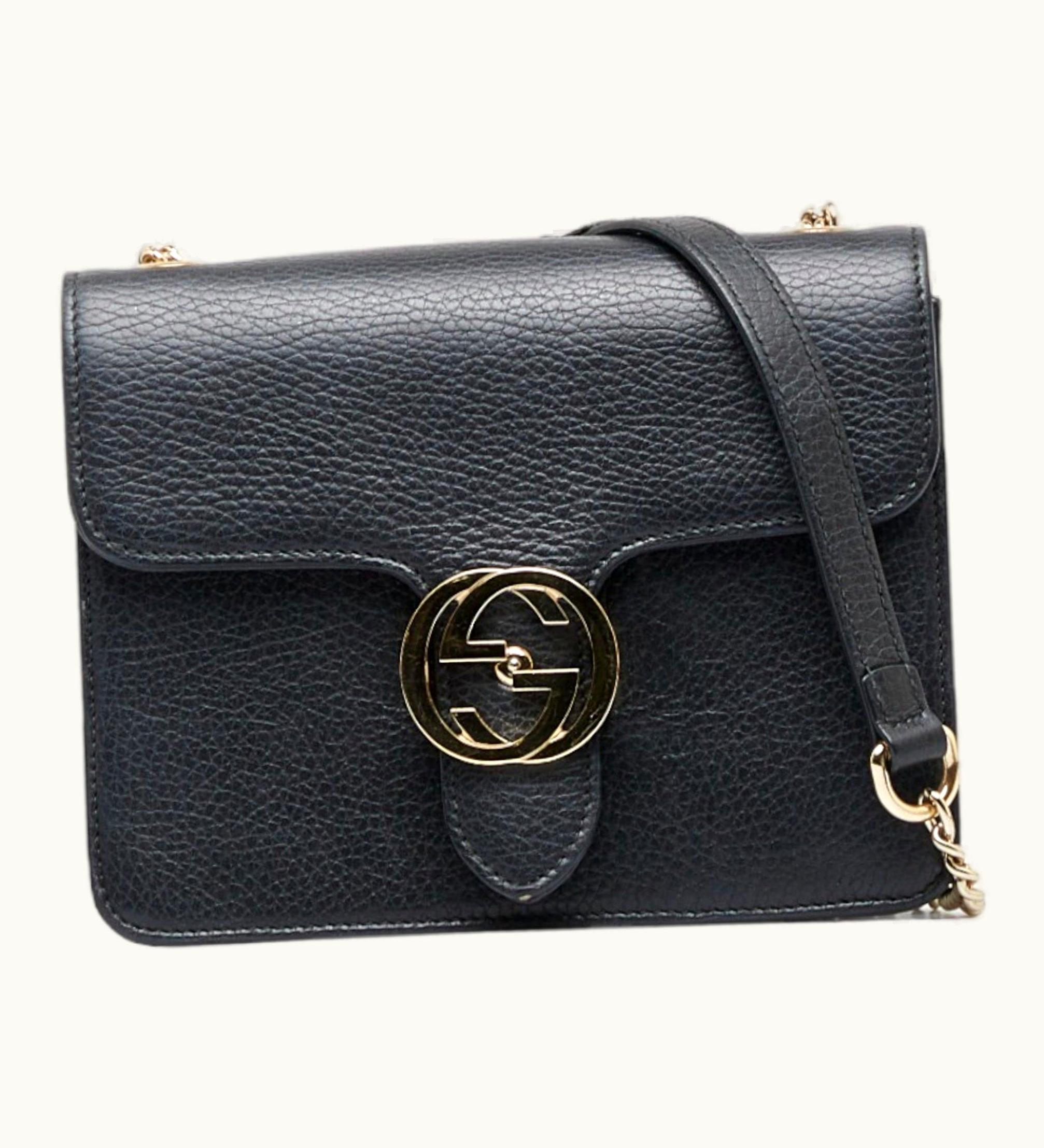 Gucci Gucci Interlocking G Chain Shoulder Bag 510304 Black Leather Women's